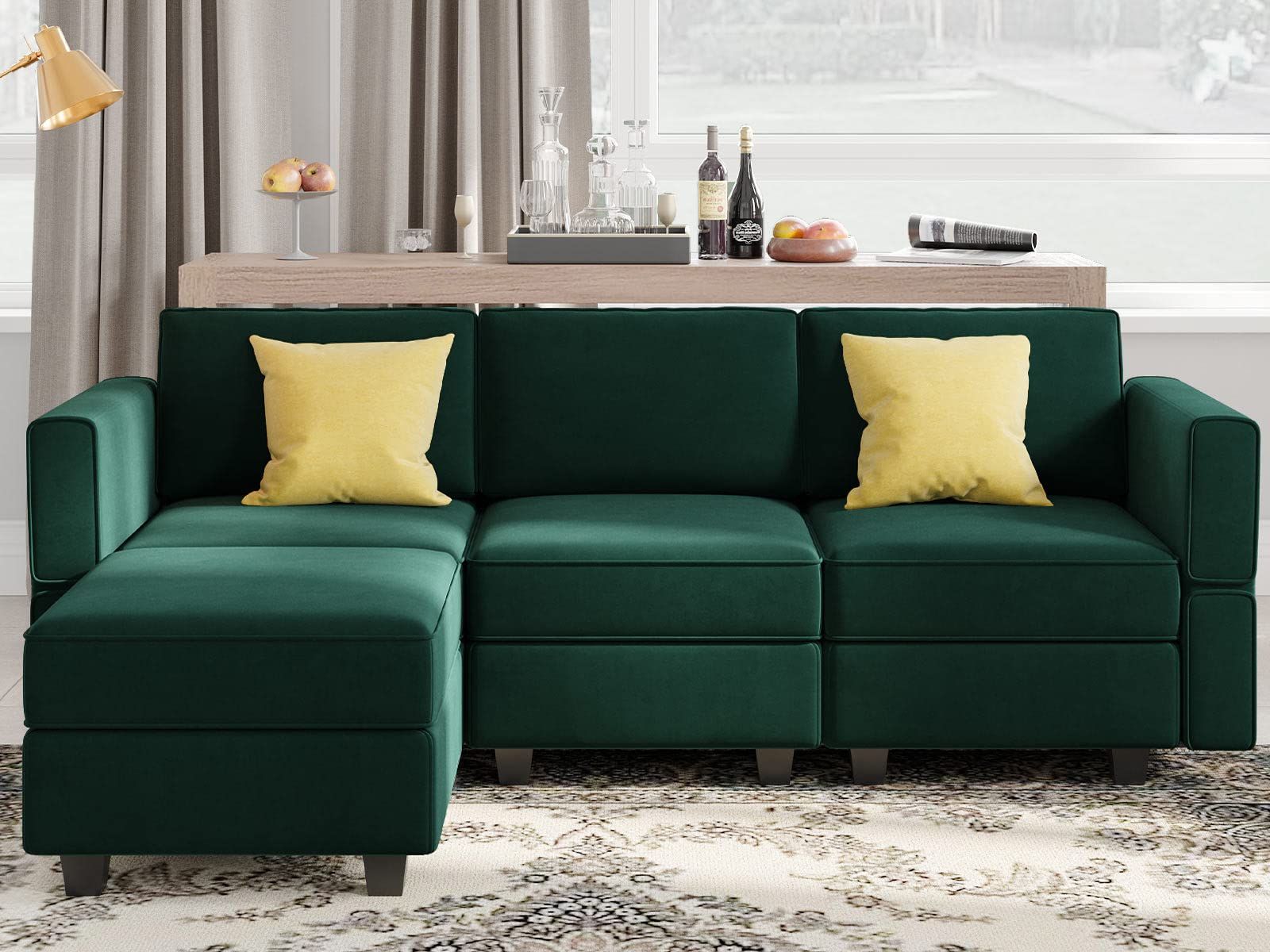 Buy Belffin Convertible Sectional Sofa With Chaise Velvet L Shaped Sofa For Latest Green Velvet Modular Sectionals (View 12 of 15)