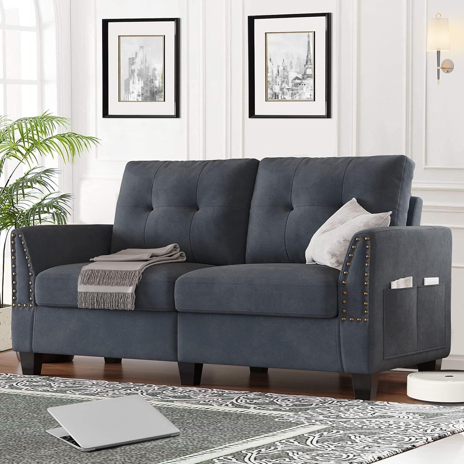 Buy Belffin Loveseat Sofa Couch Small Love Seats Furniture Bluish Grey For Current Sofas In Bluish Grey (Photo 6 of 15)