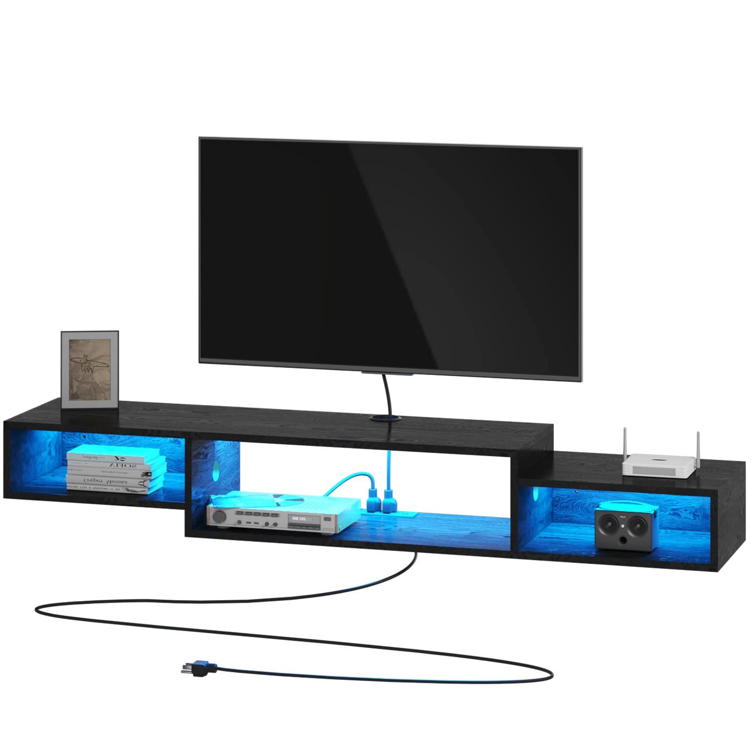 Buy Floating Tv Stand With Led Lights & Power Outlet, 59" Floating Tv Throughout Most Recent Led Tv Stands With Outlet (View 5 of 15)
