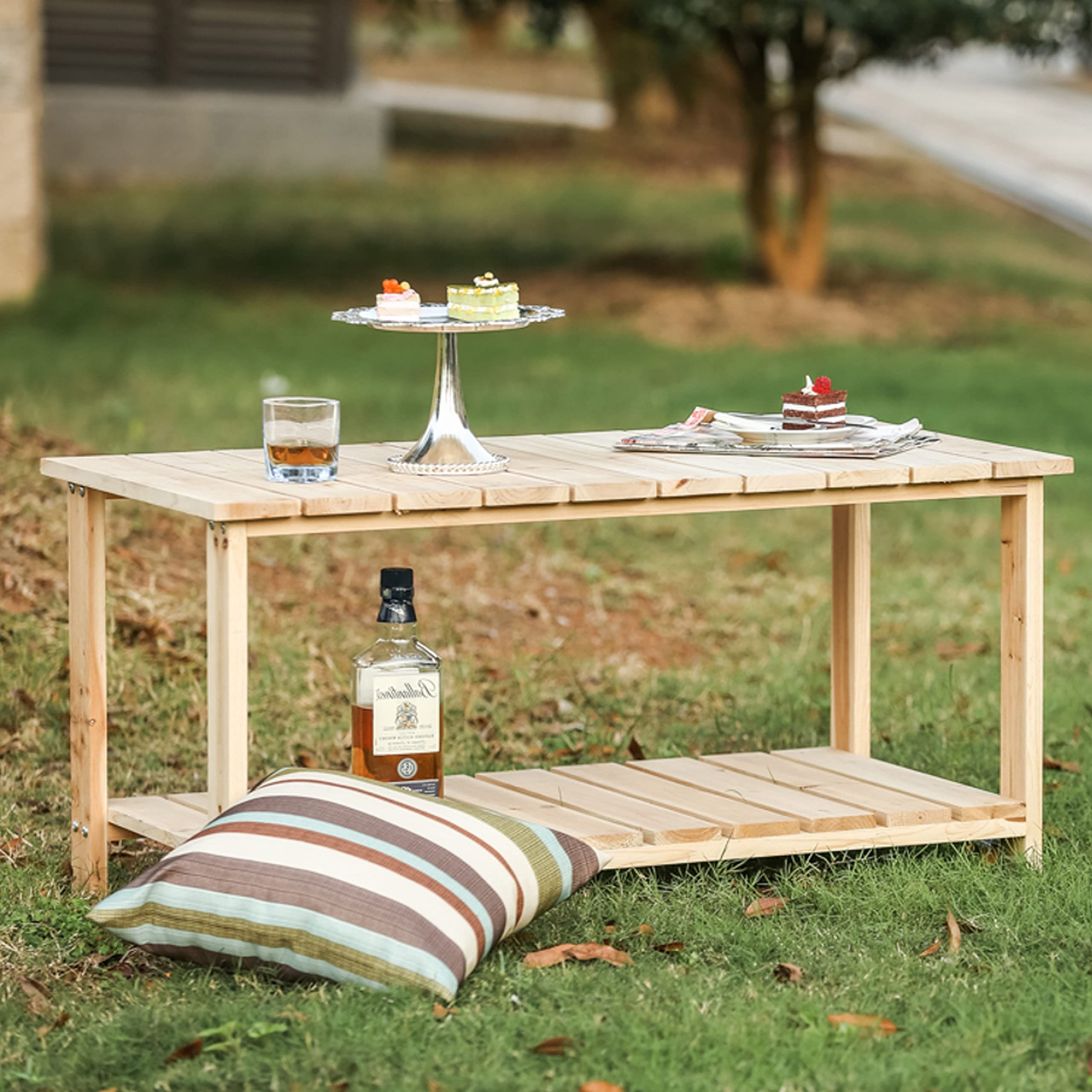 Buy Lokatse Home Outdoor Natural Wood Coffee Table With 2 Tier Storage Pertaining To Most Popular Wood Coffee Tables With 2 Tier Storage (Photo 4 of 15)