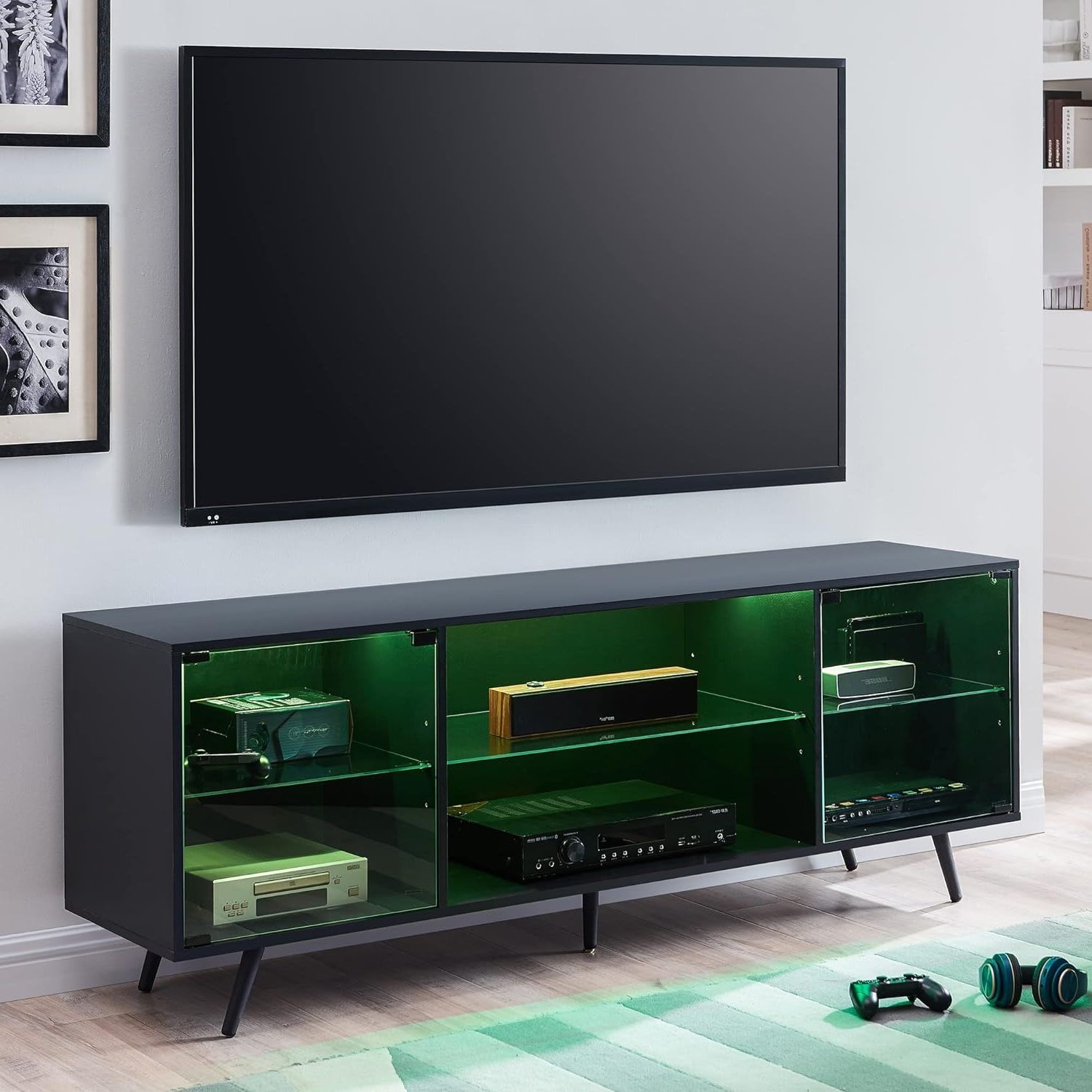 Buy Okd Modern Tv Stand For 75 Inch Tv With Led Lights, Gaming Regarding Widely Used Tv Stands With Lights (Photo 15 of 15)