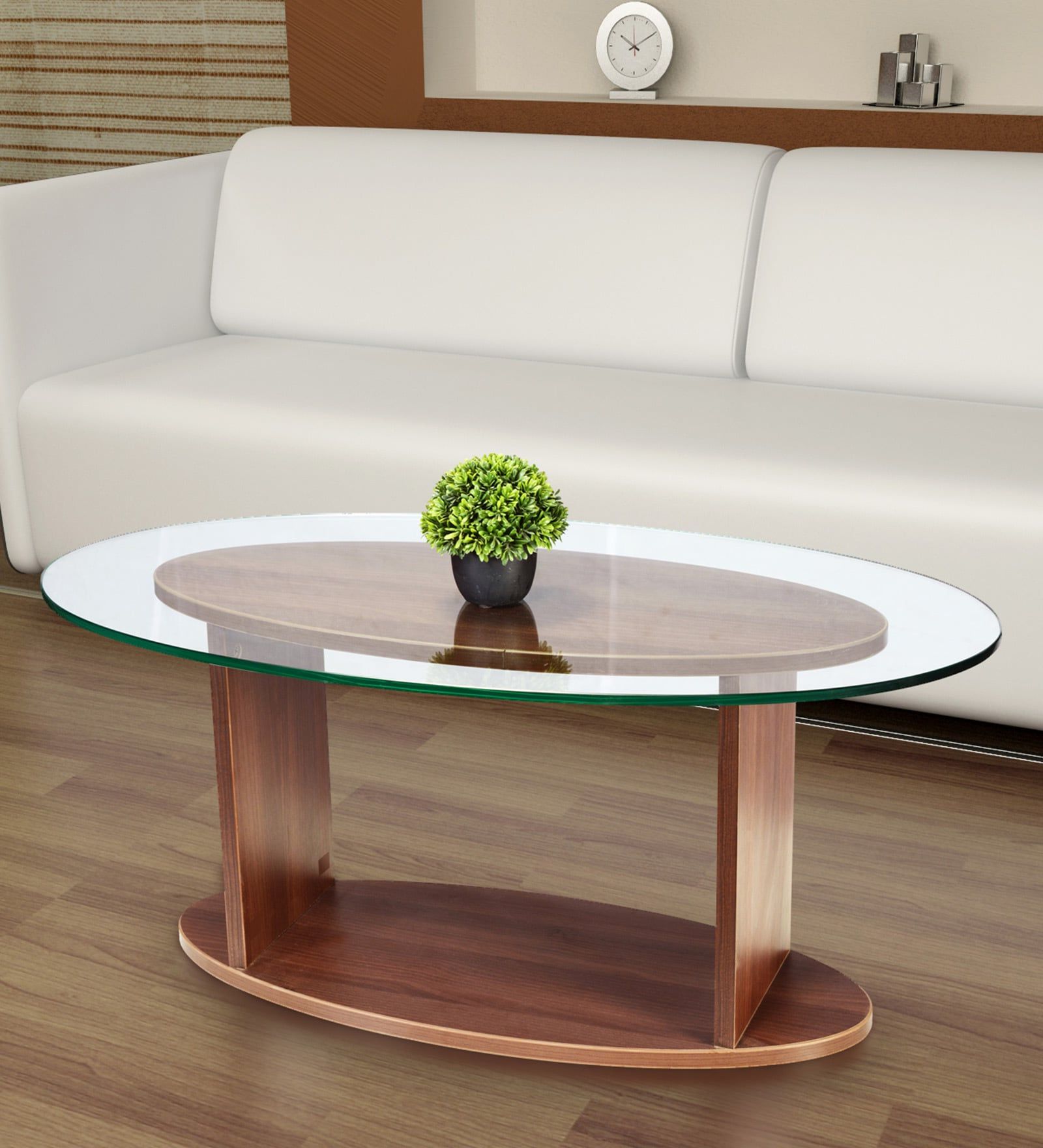Buy Oval Shaped Glass Top Coffee Table In Walnut Finishaddy Design With Most Current Glass Top Coffee Tables (View 3 of 15)