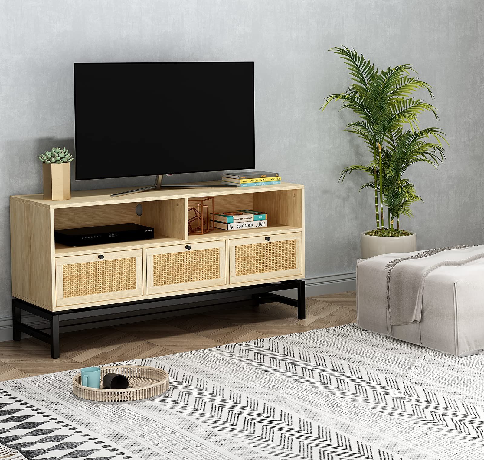 Buy Rattan Tv Stand Farmhouse Tv Cabinet Suitable For Tvs Up To 50 Throughout Recent Farmhouse Rattan Tv Stands (Photo 6 of 15)
