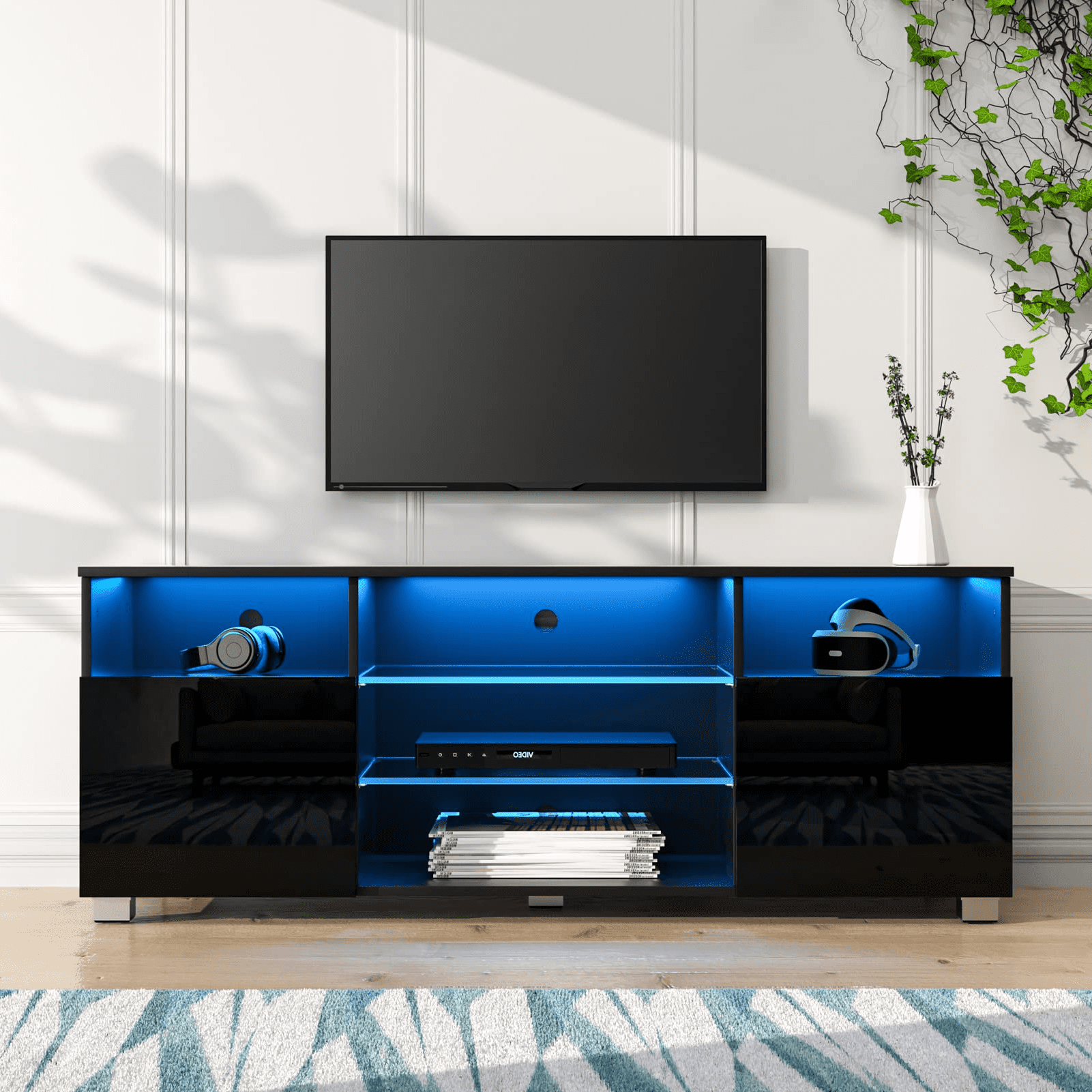 Buy Shiyao Led Tv Stand Modern Entertainment Center For Tvs Up To 55 Regarding Best And Newest Rgb Entertainment Centers Black (View 3 of 15)