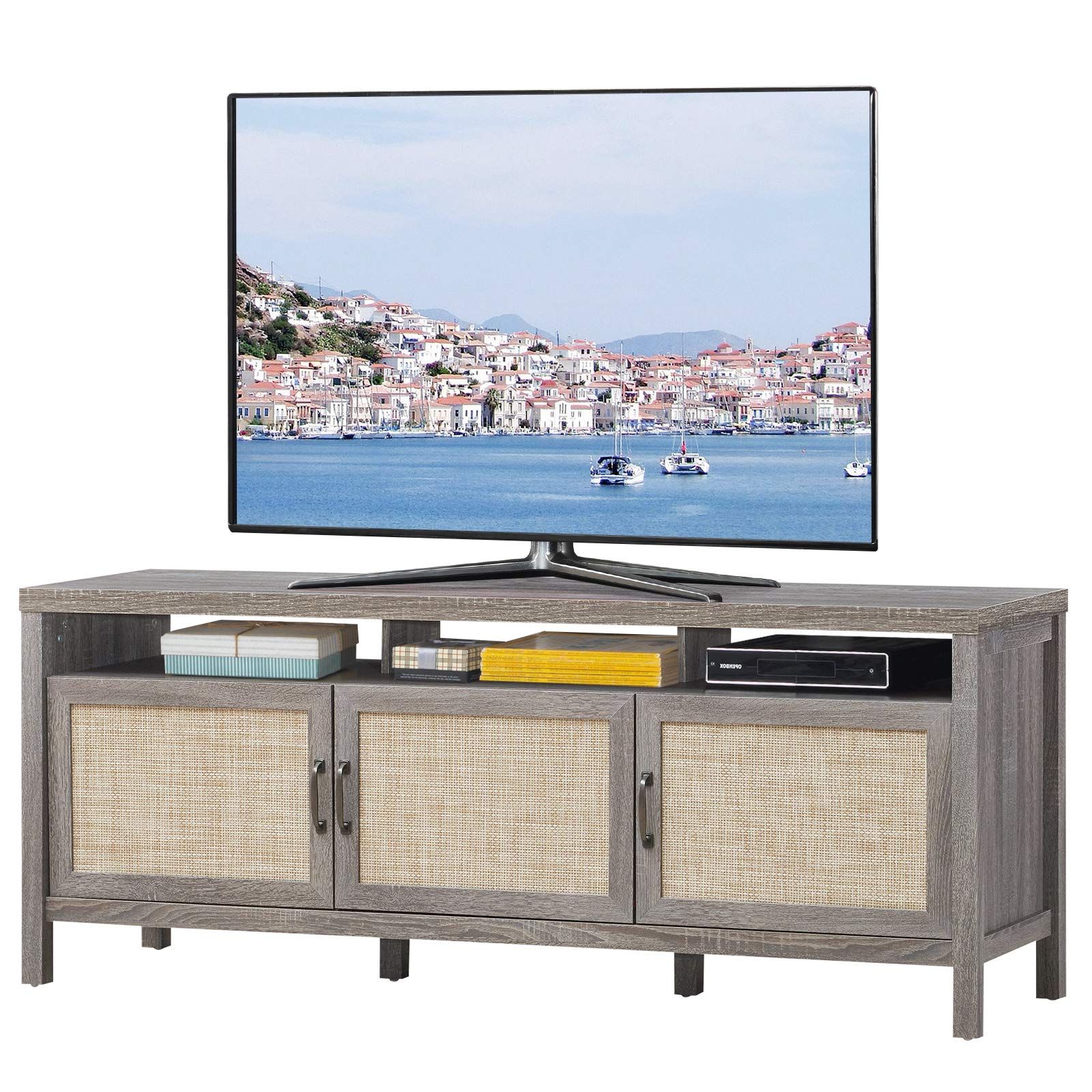 Buy Tangkula Farmhouse Rattan Tv Stand, 62 Inches Modern Boho Regarding 2019 Farmhouse Rattan Tv Stands (View 3 of 15)