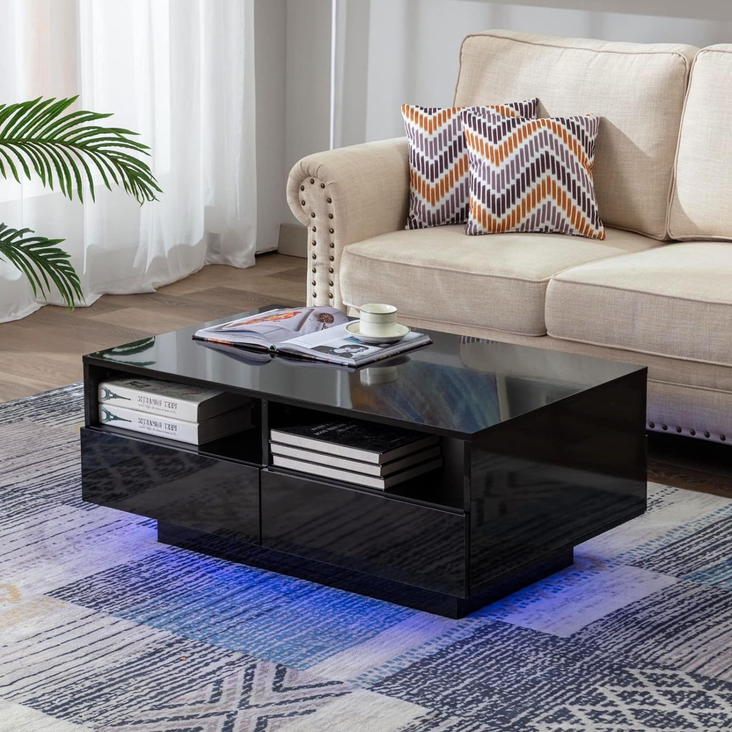 Buy Vastair Led Coffee Table For Living Room – Modern High Gloss Coffee Within Fashionable Led Coffee Tables With 4 Drawers (View 4 of 15)