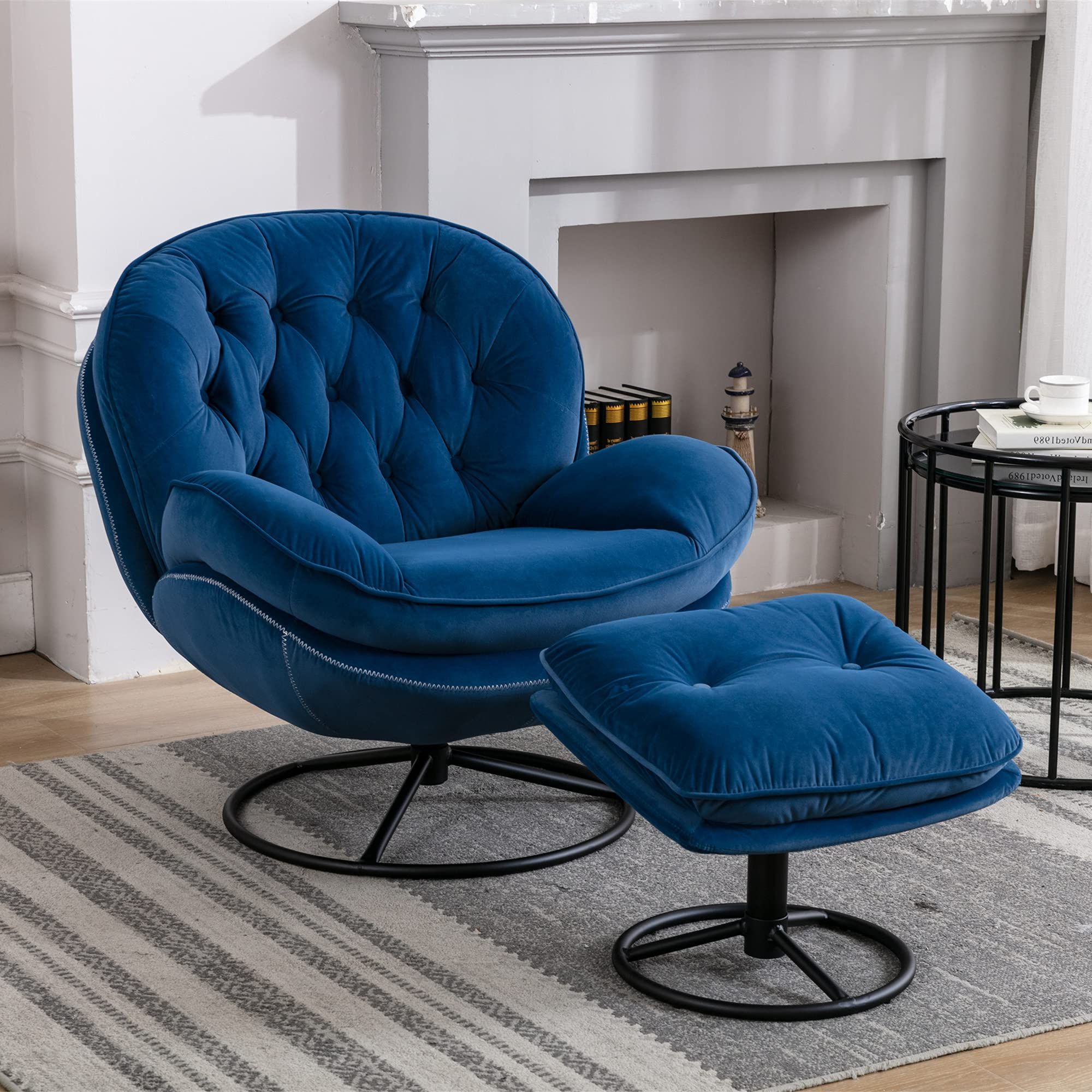 Buy Velvet Swivel Accent Chair With Ottoman Set, Modern Lounge Chair Intended For Latest Comfy Reading Armchairs (Photo 15 of 15)