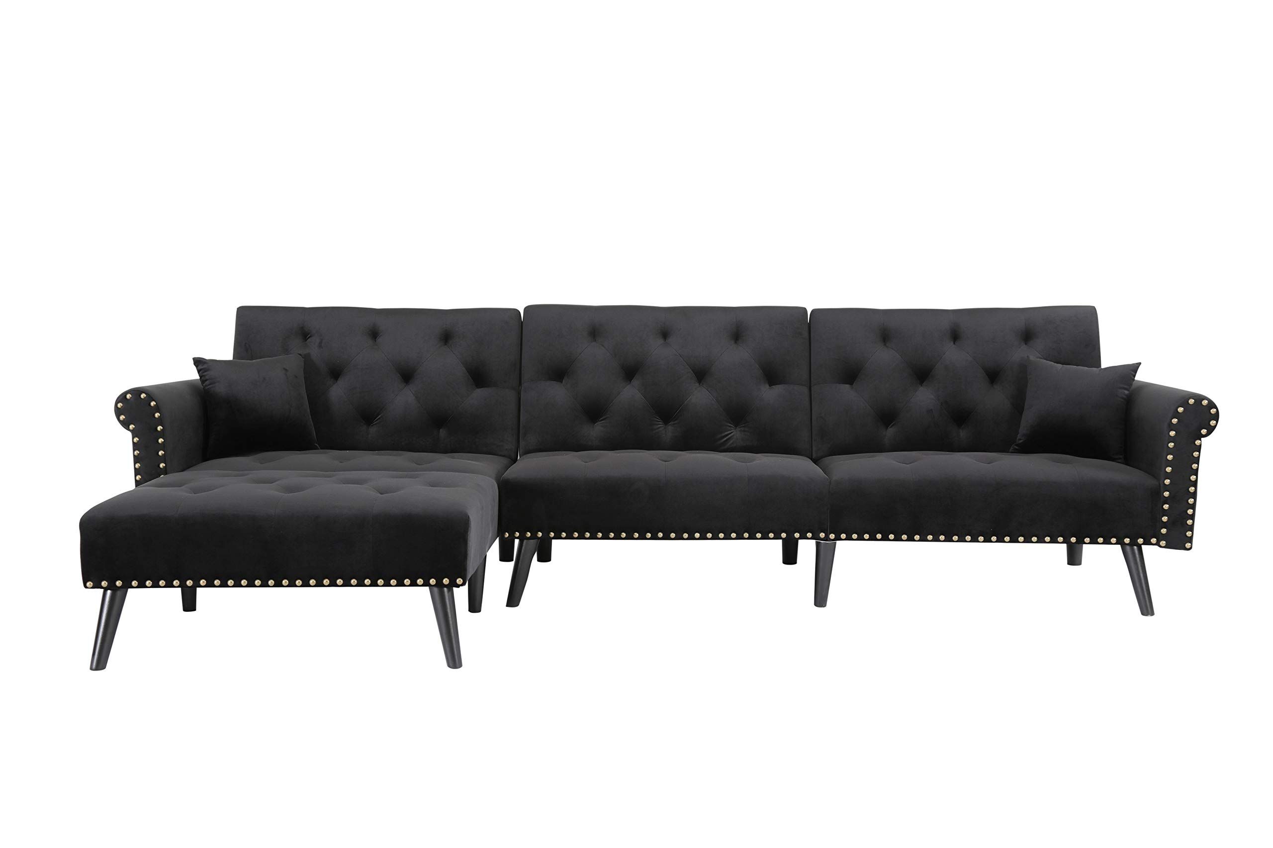 Buy Veryke Modern Velvet Sofa L Shaped Couch Chair Convertible Er Sofa With Regard To Popular 3 Seat L Shaped Sofas In Black (View 5 of 15)