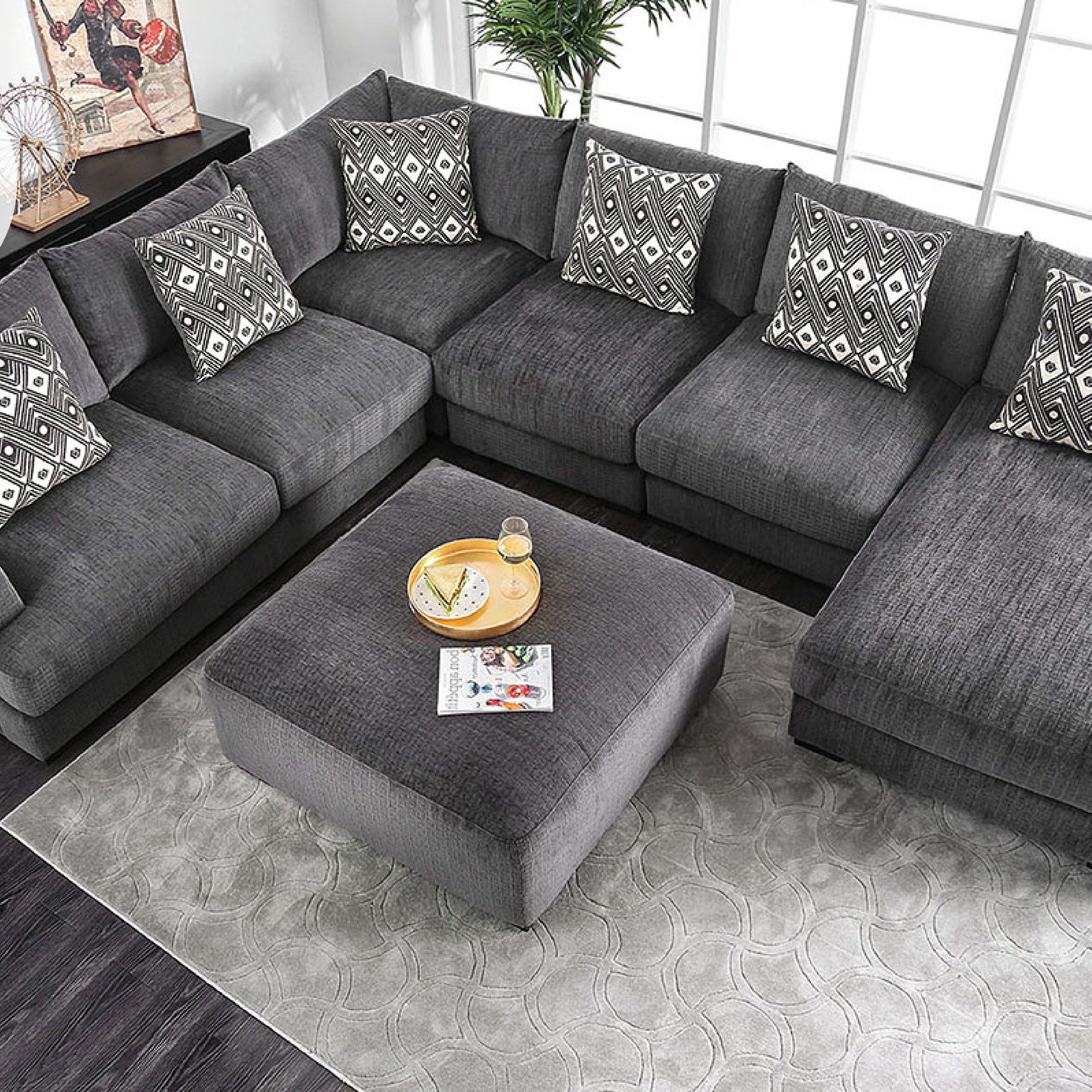 Chenille Sectional Sofas With Favorite 5 Pc Kaylee Gray Chenille Fabric Sectional Sofa Set With Chaise And (View 6 of 15)