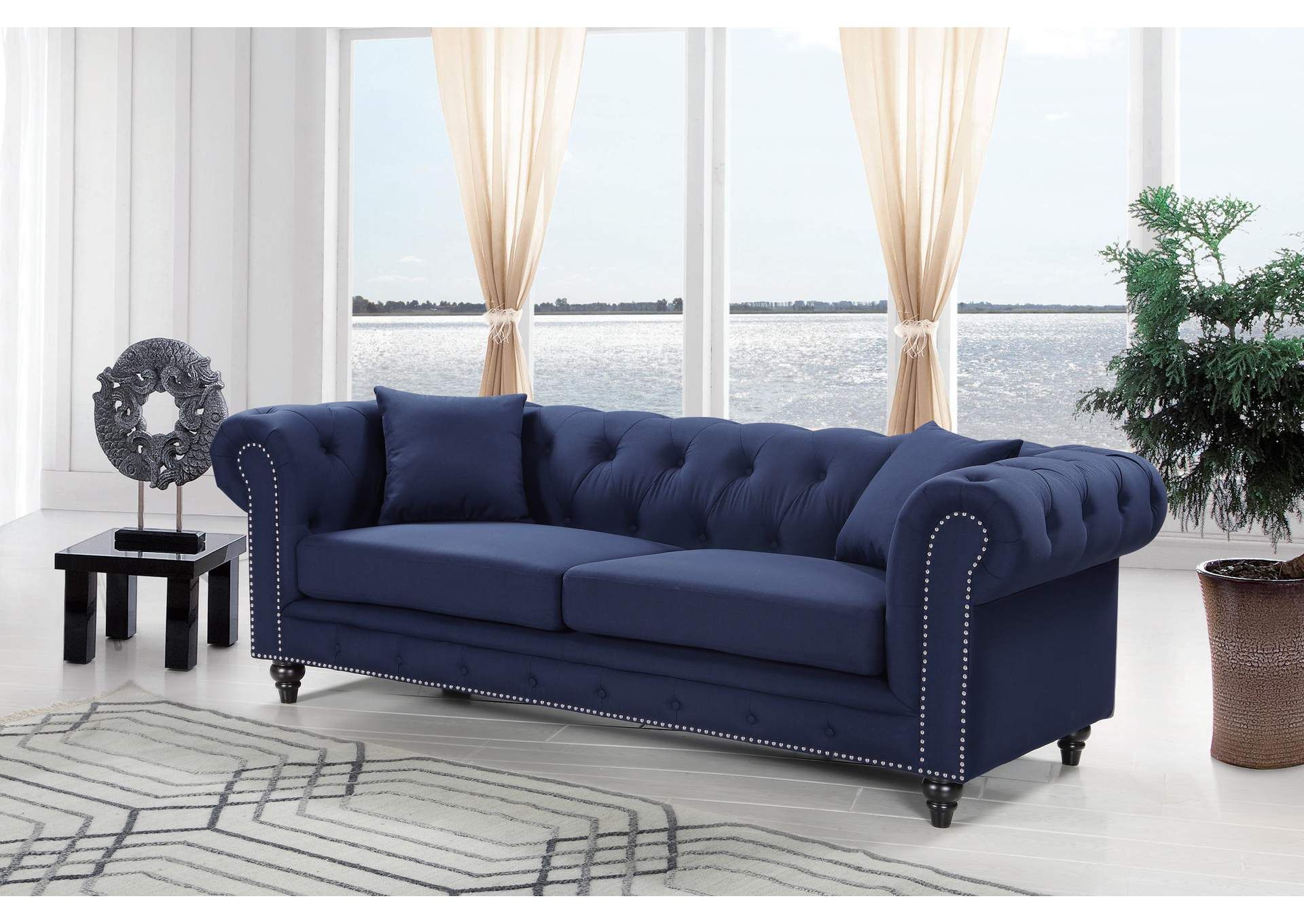 Chesterfield Navy Linen Sofa Best Buy Furniture And Mattress For Most Popular Navy Linen Coil Sofas (Photo 4 of 15)