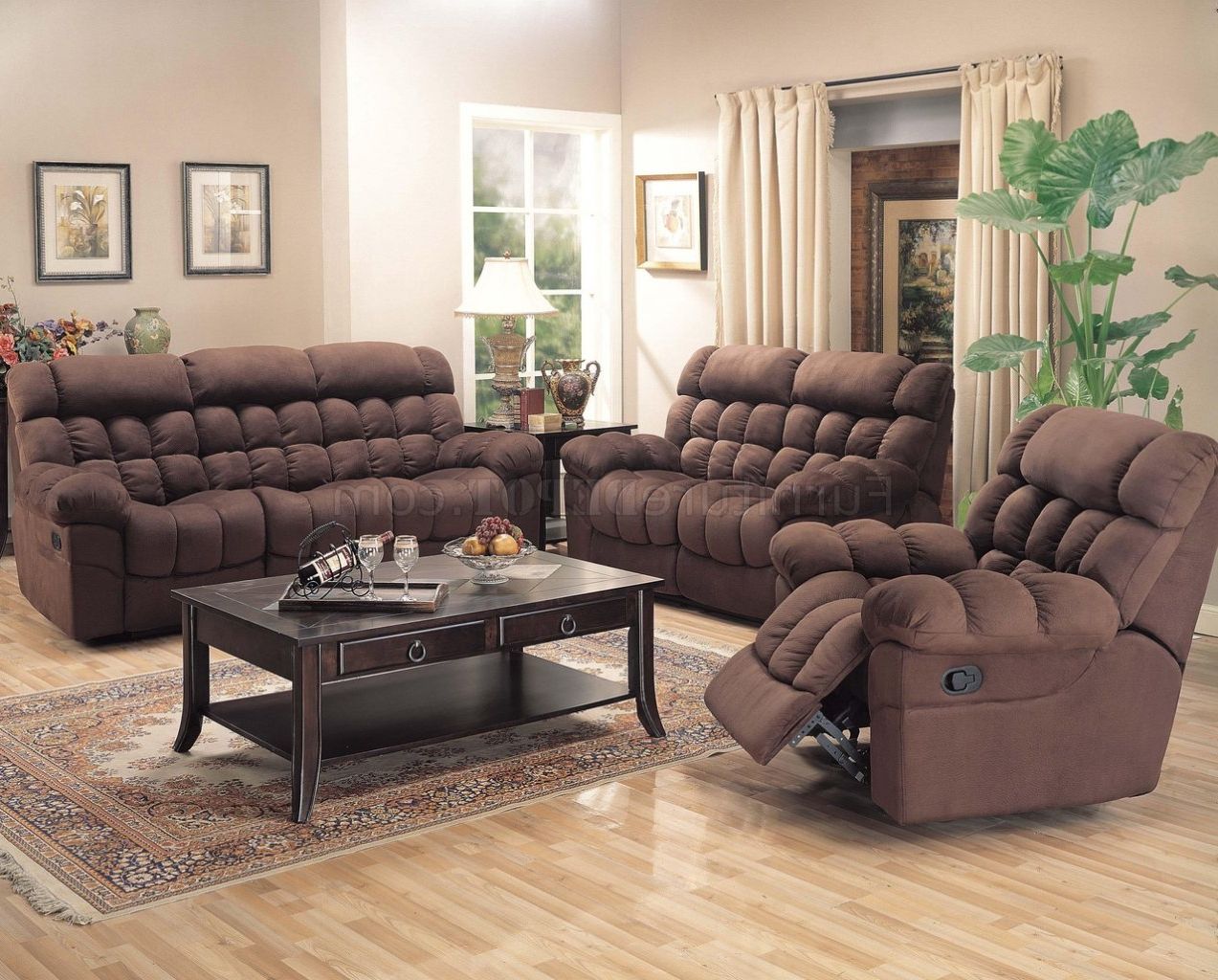 Chocolate Microfiber Modern Reclining Living Room Sofa W/options With Regard To Famous 2 Tone Chocolate Microfiber Sofas (View 8 of 15)