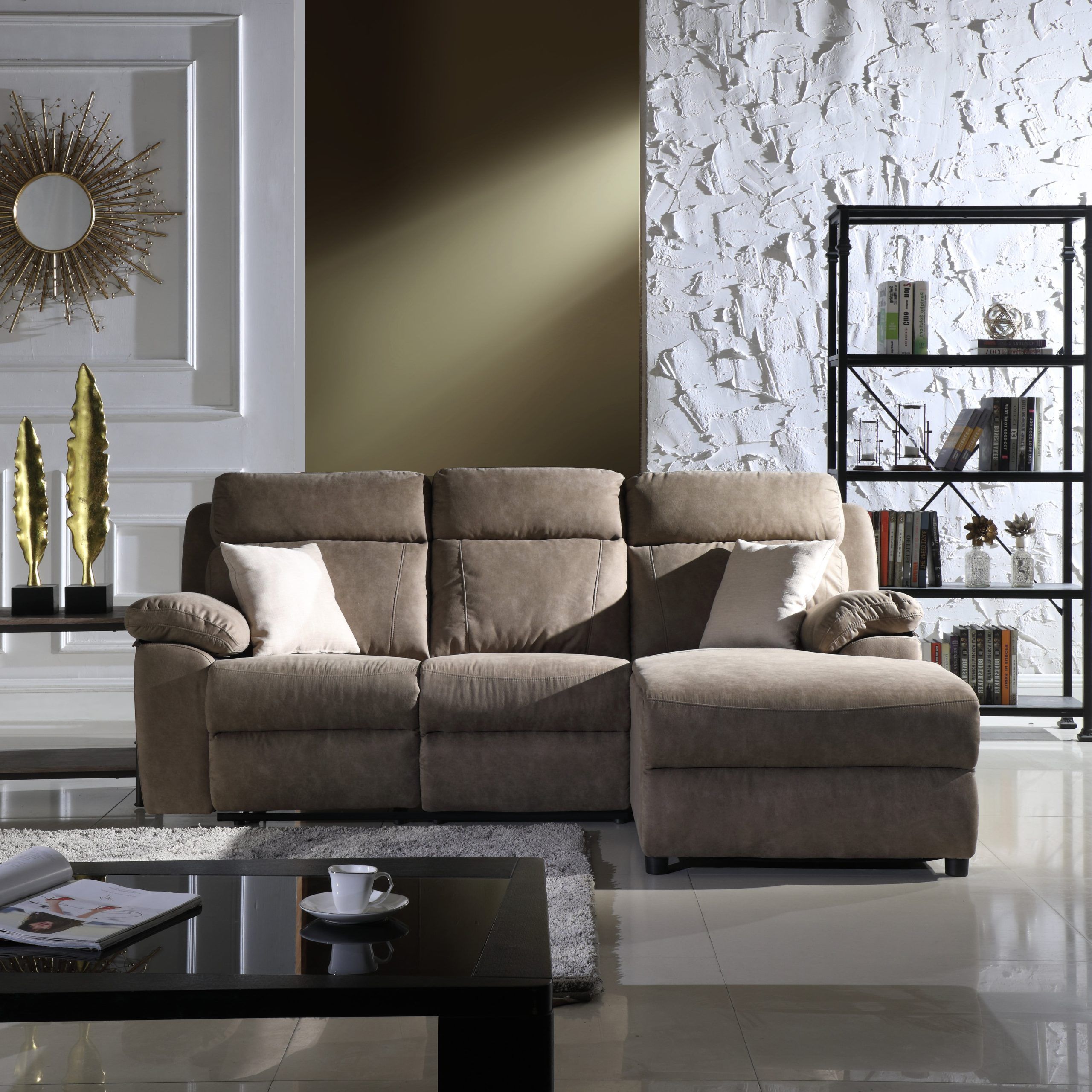Classic Small Space Reclining Sectional Sofa, Beige – Walmart Regarding Popular Small L Shaped Sectional Sofas In Beige (View 9 of 15)