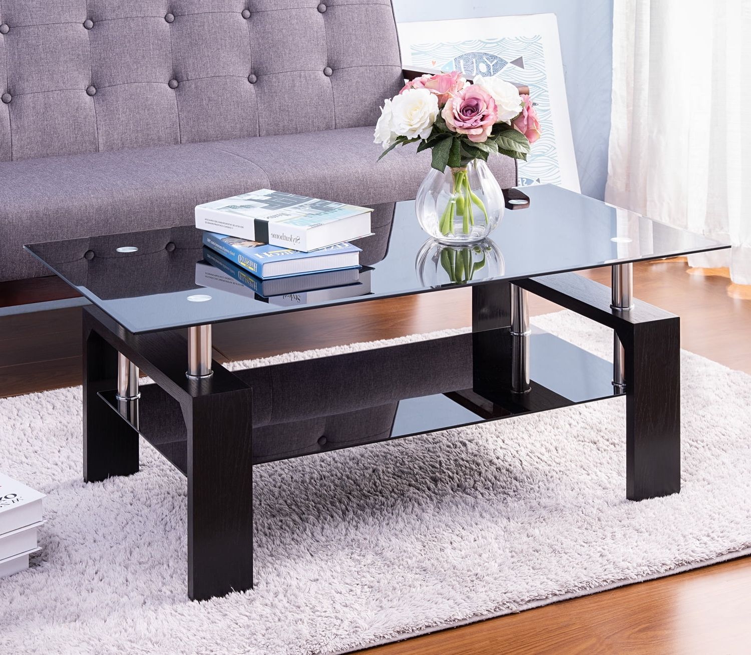 Clear Rectangle Center Coffee Tables Regarding Latest Buy Rectangle Glass Coffee Table, Modern Side Center Table With Shelf (View 14 of 15)