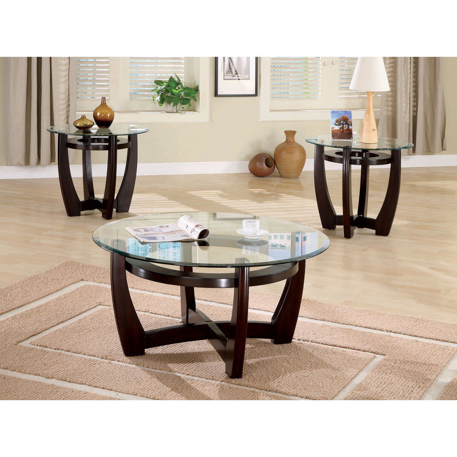 Coaster Furniture 3 Piece Glass Top Coffee Table Set – Walmart In Most Recent Glass Top Coffee Tables (View 9 of 15)