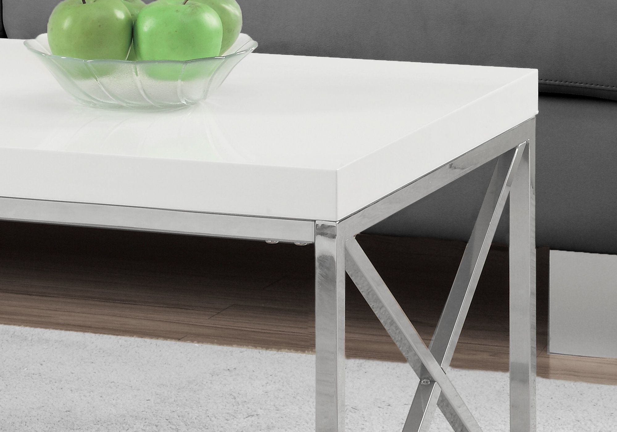 Coffee Table – Glossy White With Chrome Metal – Victoria Rose Decor In 2020 Glossy Finished Metal Coffee Tables (View 2 of 15)