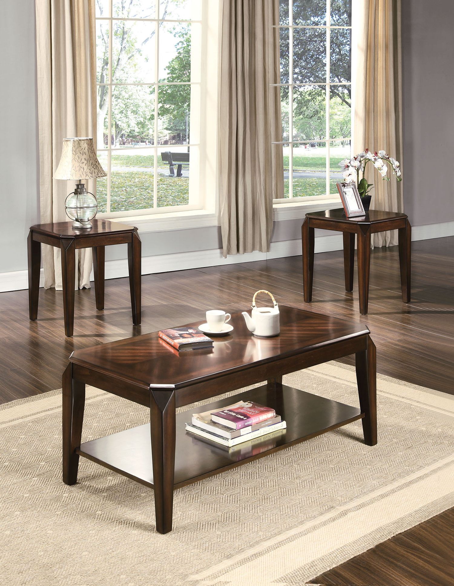 Coffee Tables For 4 6 People Inside Most Recently Released 3pc Pack Coffee/end Table Set, Walnut – Poplar Wood, Basswood Ven (View 14 of 15)