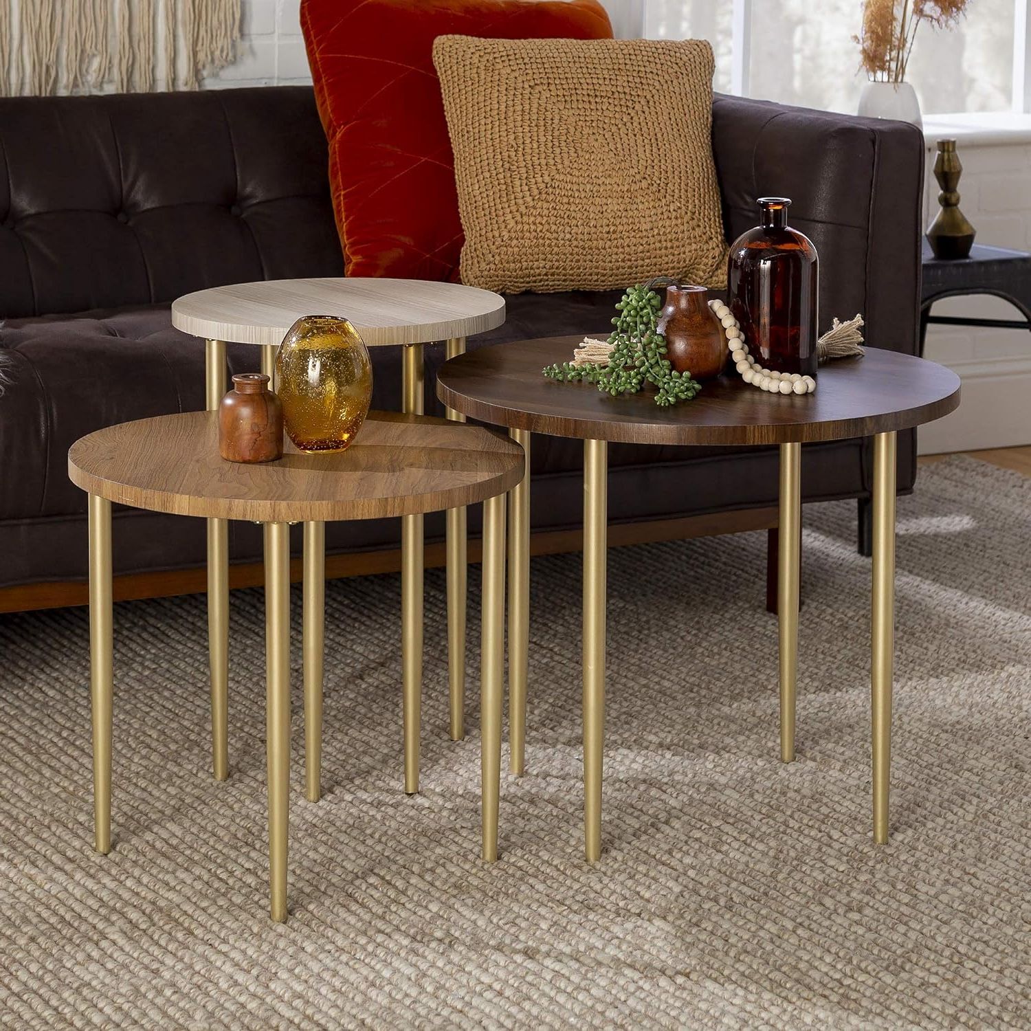 Coffee Tables Of 3 Nesting Tables Intended For Most Recently Released Walker Edison Furniture Company 3 Piece Round Nesting Coffee Table Set (Photo 1 of 15)
