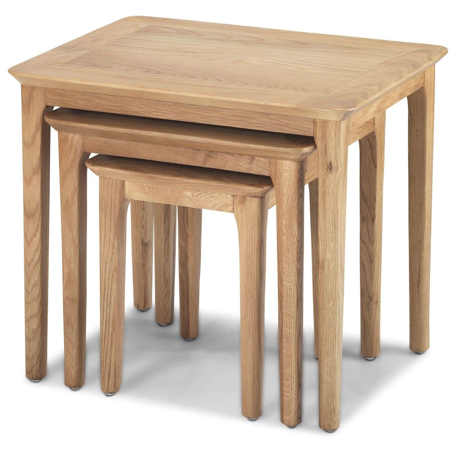 Coffee Tables Of 3 Nesting Tables Intended For Well Known Telford Solid Oak Nest Of Three Coffee Tables – Discount (View 12 of 15)