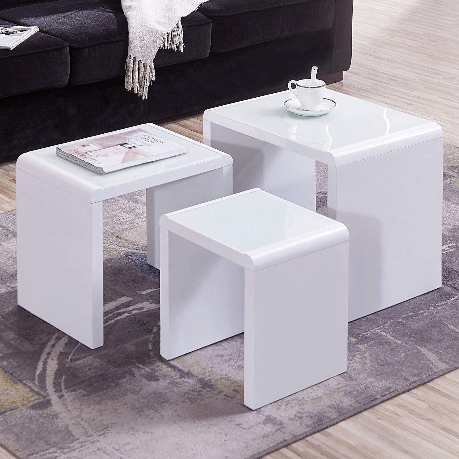 Coffee Tables Of 3 Nesting Tables Within Recent Mecor Nesting Coffee Table 3 Piece Glass Top Side End Table W/high (Photo 9 of 15)
