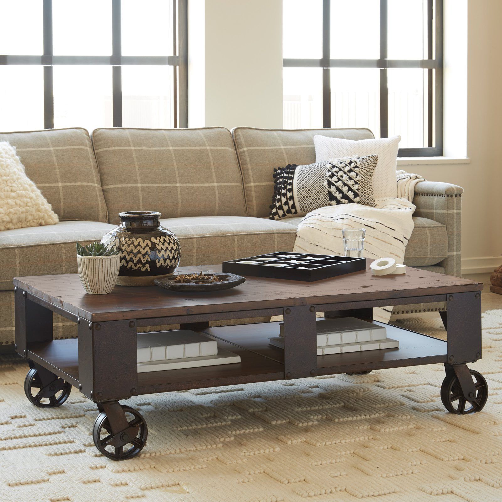 Coffee Tables With Casters For Well Liked Magnussen T1755 Pinebrook Wood Rectangular Coffee Table With 2 Braking (Photo 1 of 15)