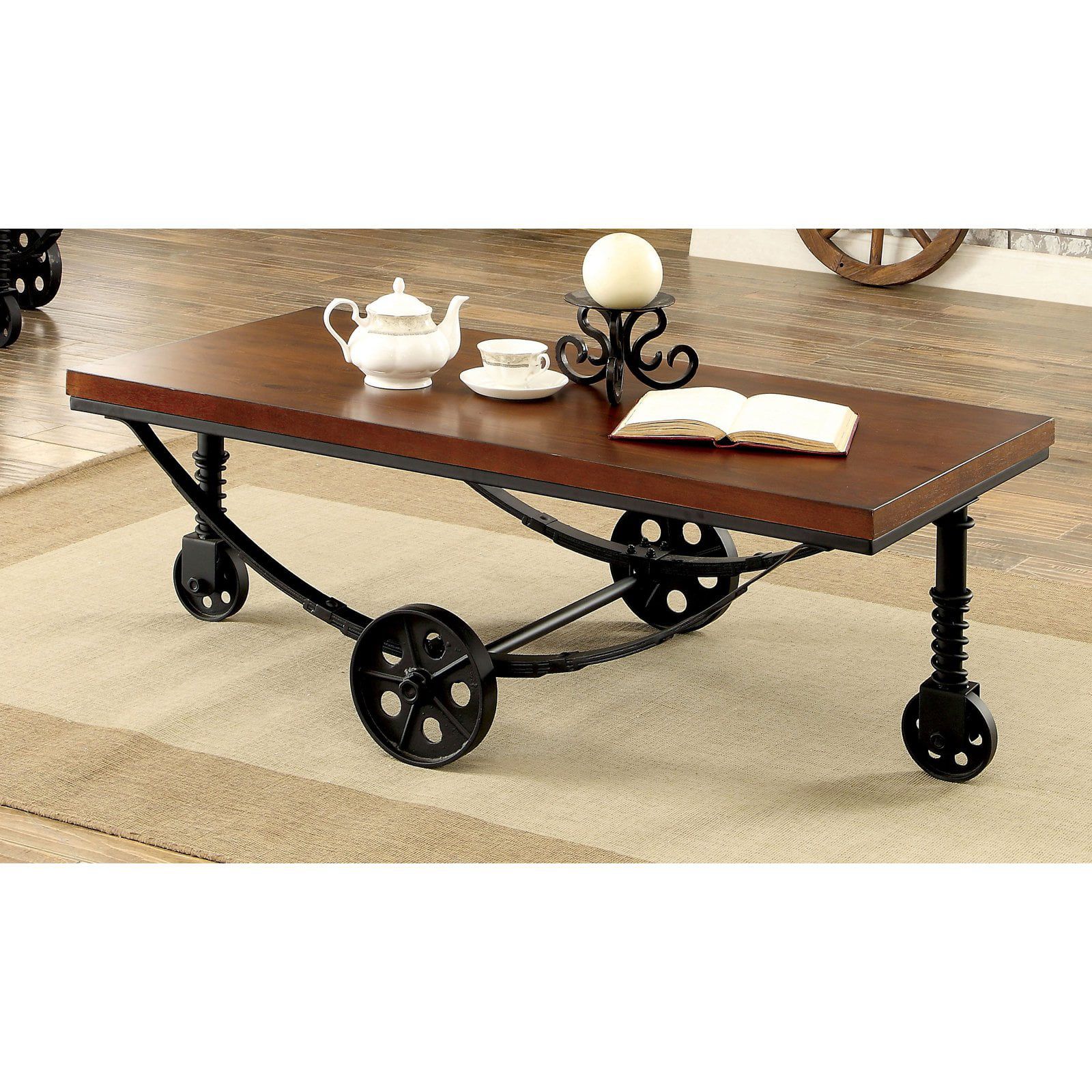 Coffee Tables With Casters Within Latest Furniture Of America Mator Industrial Style Caster Wheel Coffee Table (View 3 of 15)