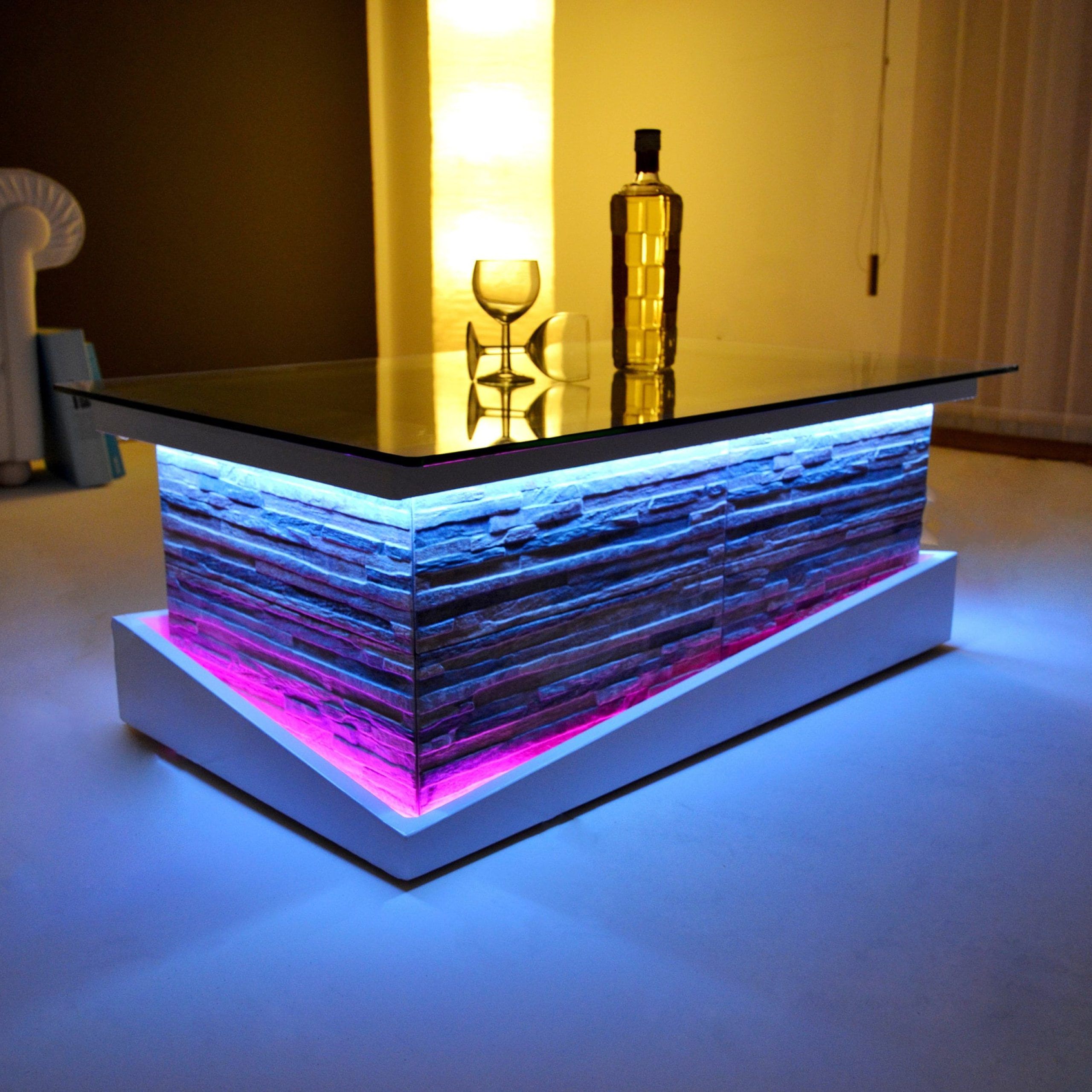 Coffee Tables With Drawers And Led Lights Regarding Best And Newest Glass Coffee Table With Led Lights Rustic / Modern Design (View 15 of 15)