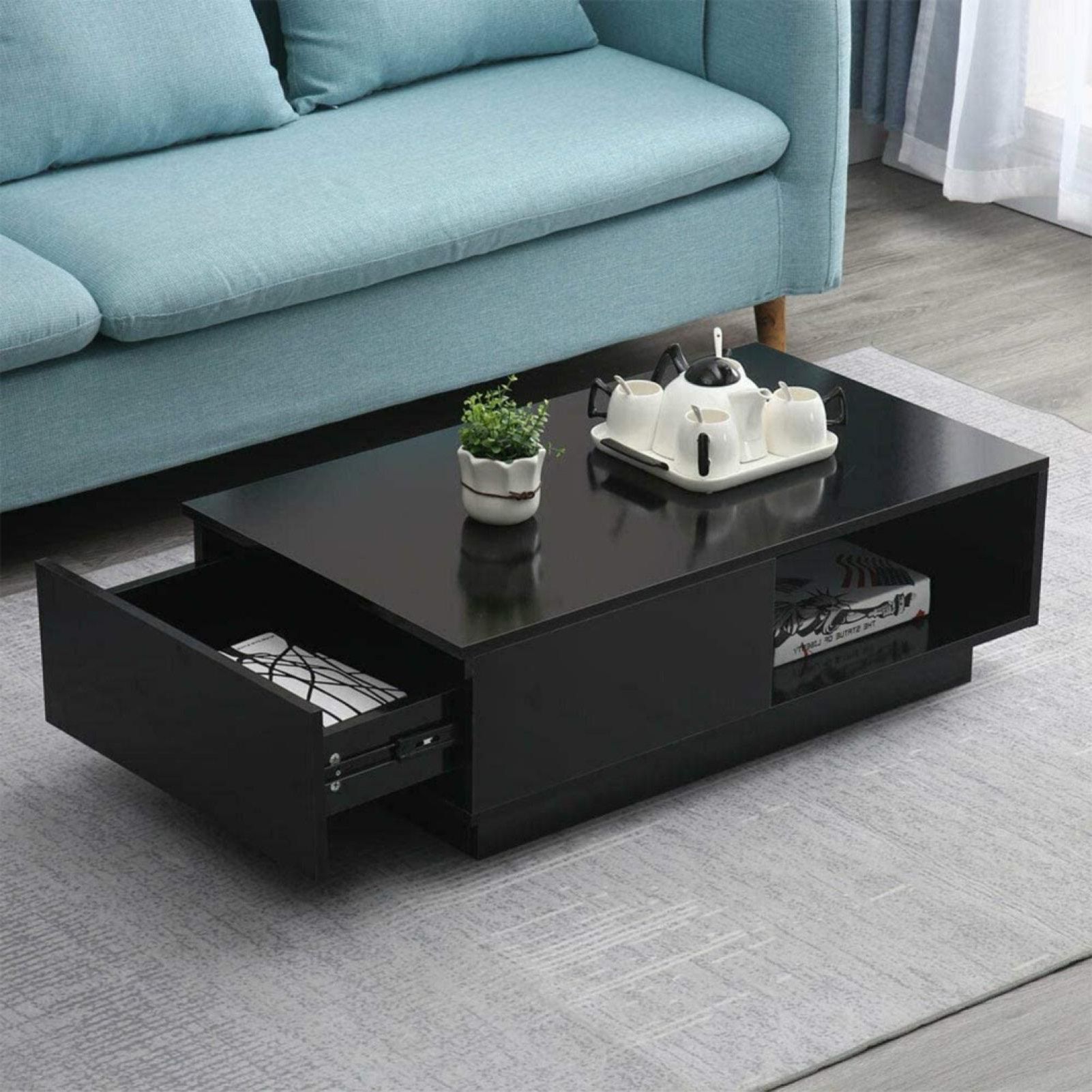 Coffee Tables With Drawers And Led Lights Within Well Known High Gloss Coffee Table With Storage Drawers Rgb Led Modern Living Room (View 8 of 15)