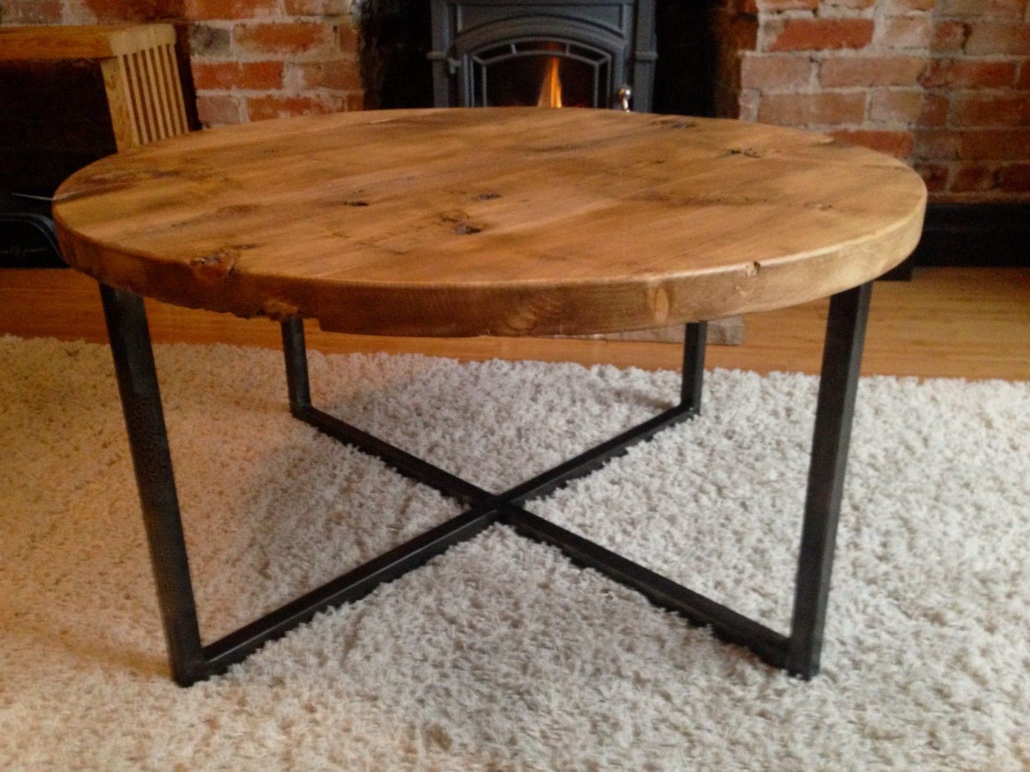Coffee Tables With Round Wooden Tops Pertaining To Favorite Reclaimed Barn Wood Round Coffee Table With Metal Base (Photo 13 of 15)