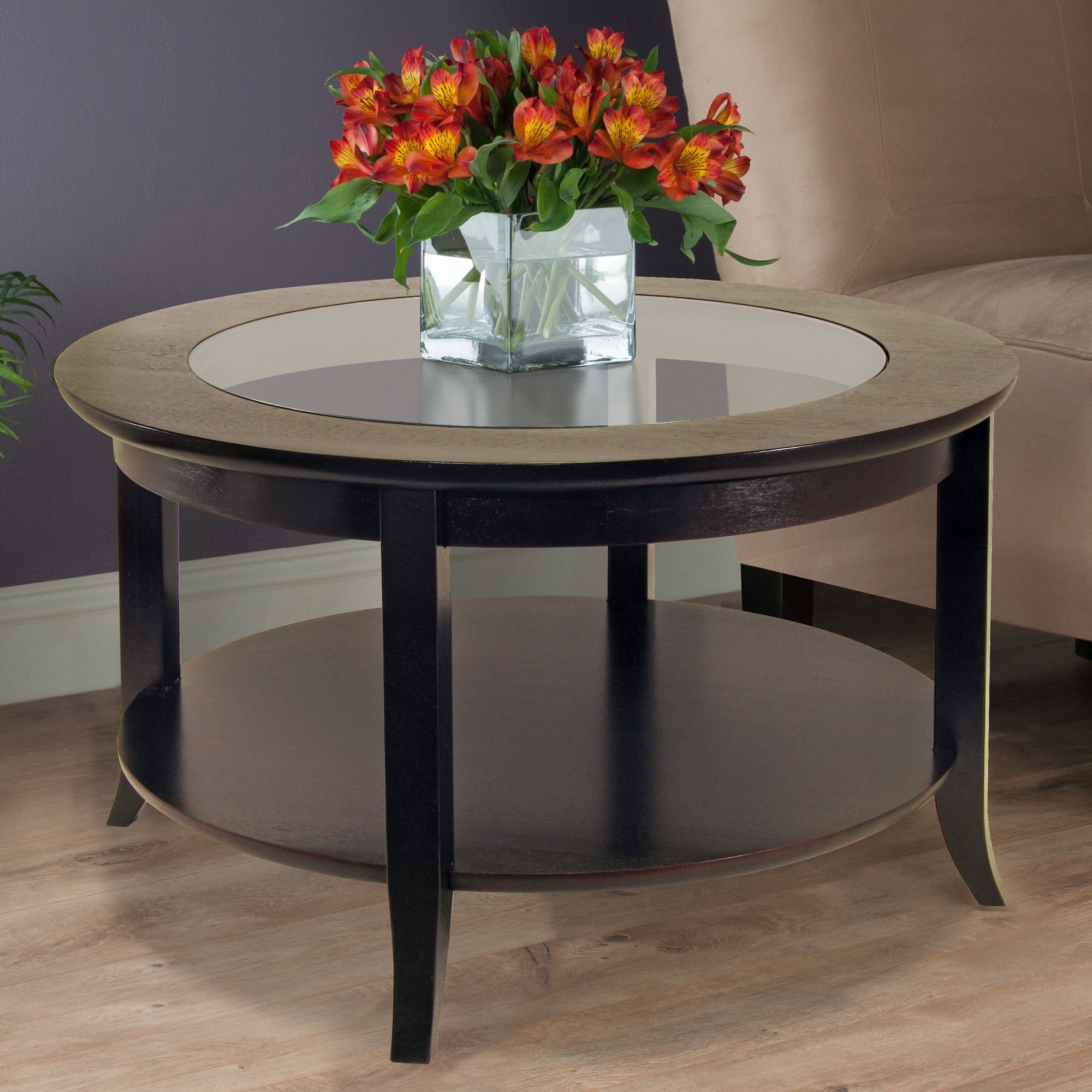 Coffee Tables With Round Wooden Tops Pertaining To Favorite Winsome Wood Genoa Round Coffee Table With Glass Top, Espresso Finish (Photo 11 of 15)