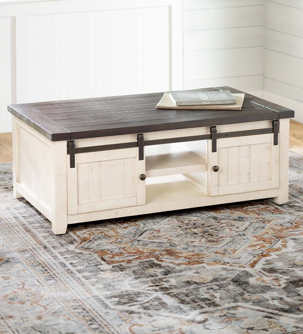 Coffee Tables With Sliding Barn Doors Throughout Trendy Cape Charles Reclaimed Wood Coffee/cocktail Table With Sliding Barn (Photo 1 of 15)