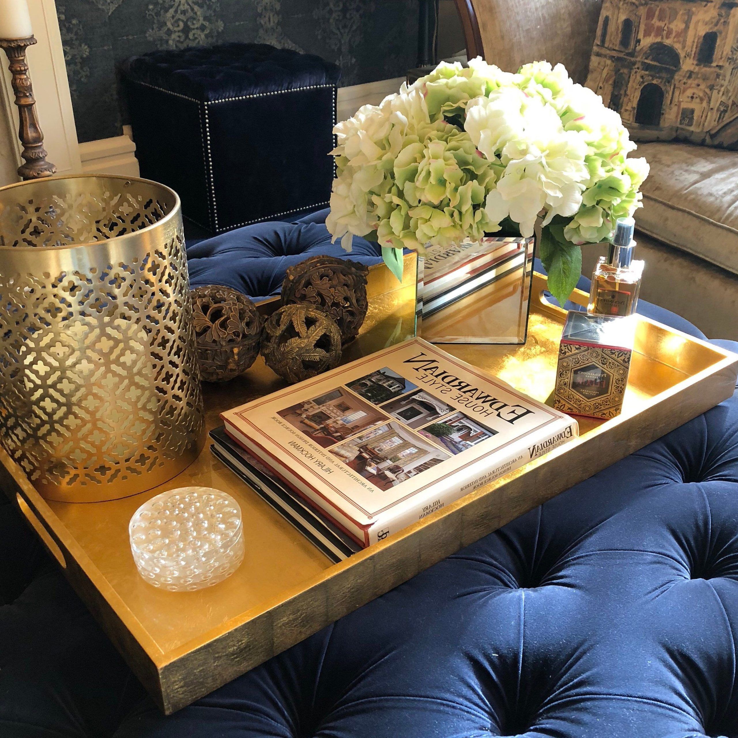 Coffee Tables With Trays Pertaining To Famous Gold Coffee Table Tray – Cleo Gold Mirrored Vanity Tray Gold Tray Decor (View 8 of 15)