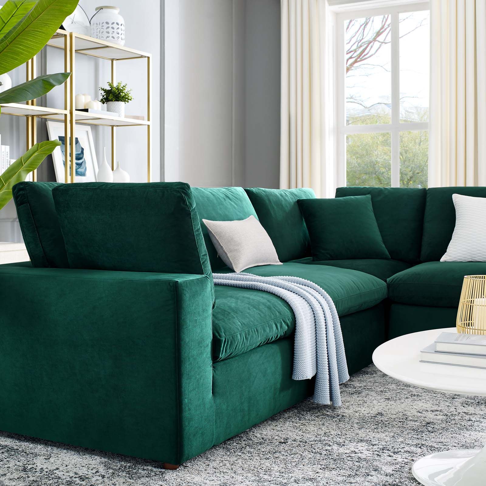 Commix Down Filled Overstuffed Performance Velvet 5 Piece Sectional Regarding Most Up To Date Green Velvet Modular Sectionals (View 5 of 15)