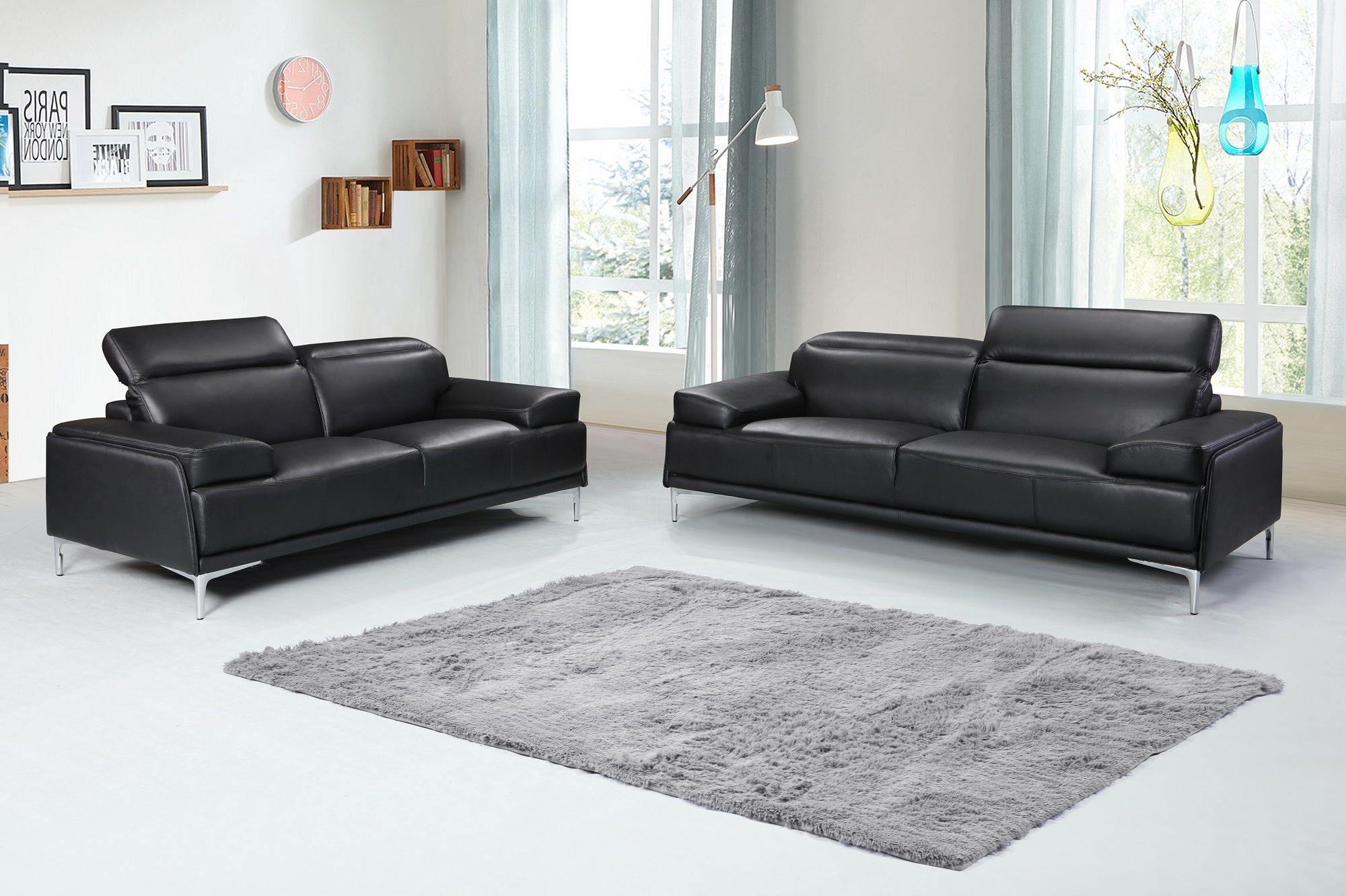 Contemporary Black Leather Living Room Sofa Set Minneapolis Minnesota J For Favorite Sofas In Black (View 8 of 15)