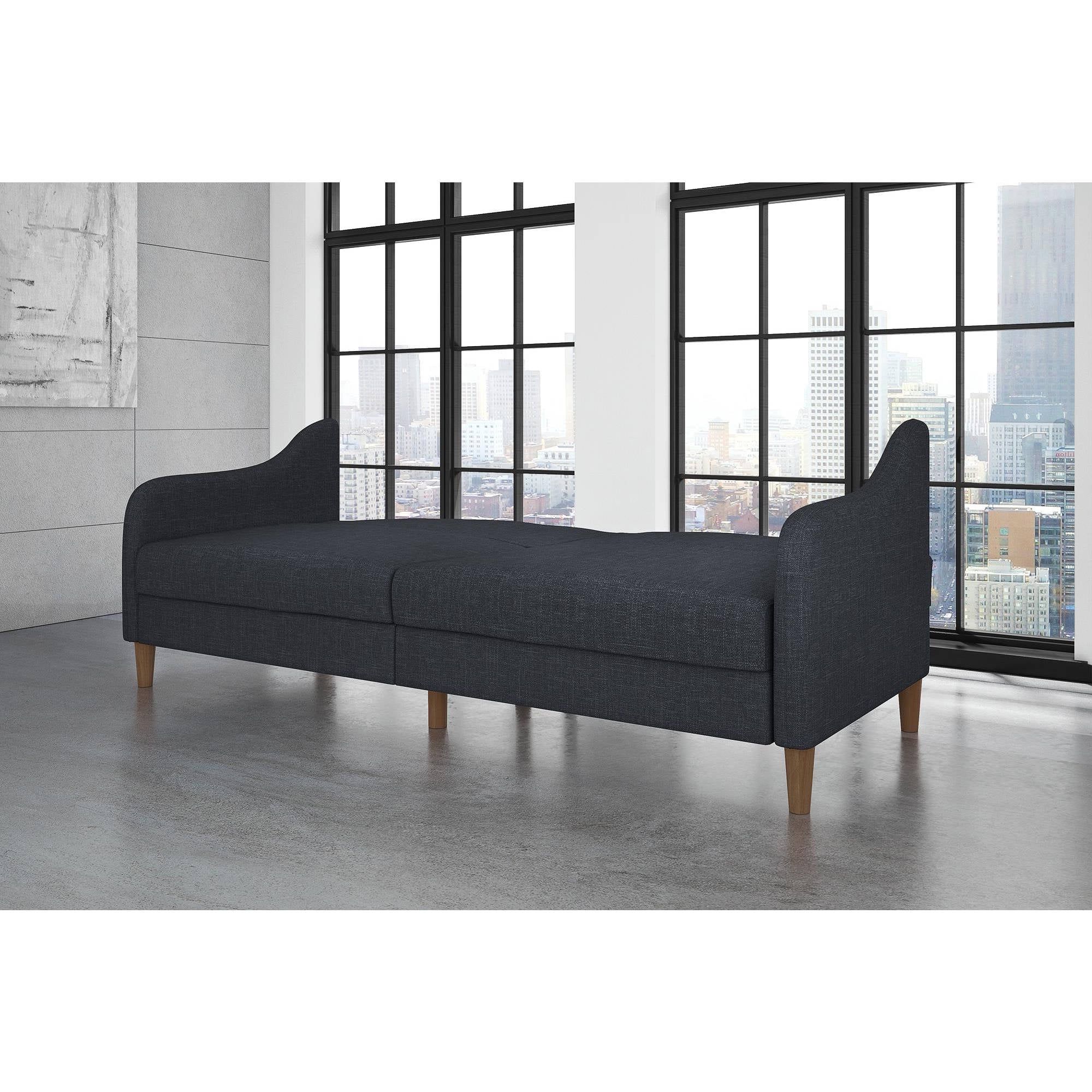 Convertible Jasper Coil Sofa Sleeper Futon Navy Linen Upholstery Couch Regarding Well Known Navy Linen Coil Sofas (Photo 1 of 15)