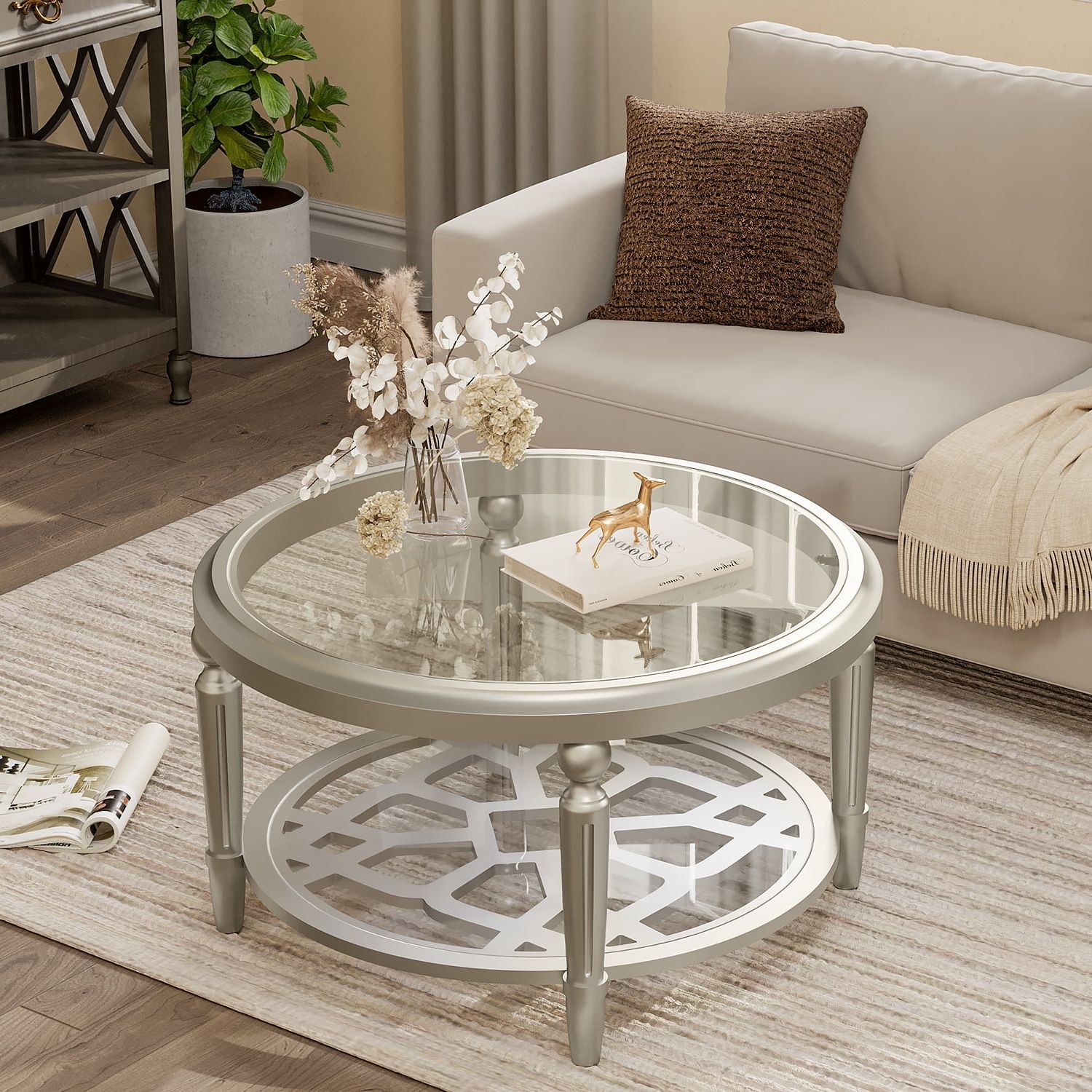 Cosiest Champagne Double Tempered Glass Round Coffee Table – Walmart Regarding 2019 Tempered Glass Coffee Tables (View 8 of 15)