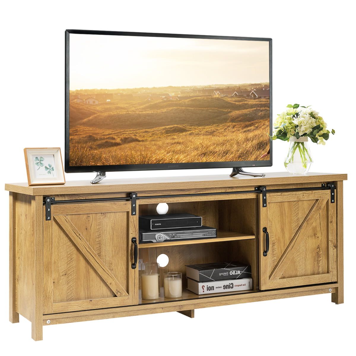 Costway Tv Stand Media Center Console Cabinet Sliding Barn Door For Tv Throughout Favorite Barn Door Media Tv Stands (View 8 of 15)