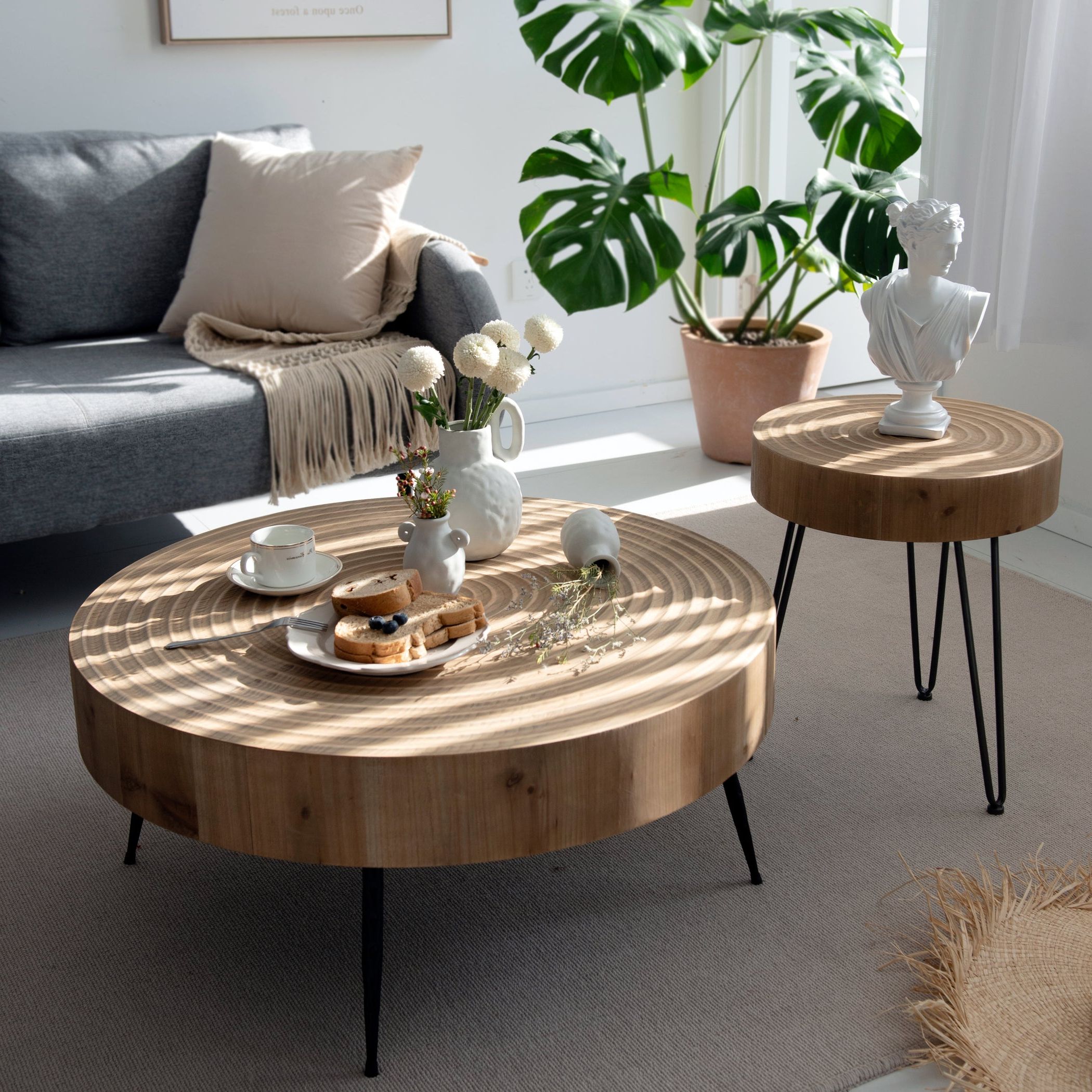 Cozayh 2 Piece Modern Farmhouse Living Room Coffee Table Set, Round Pertaining To 2020 Living Room Farmhouse Coffee Tables (View 13 of 15)