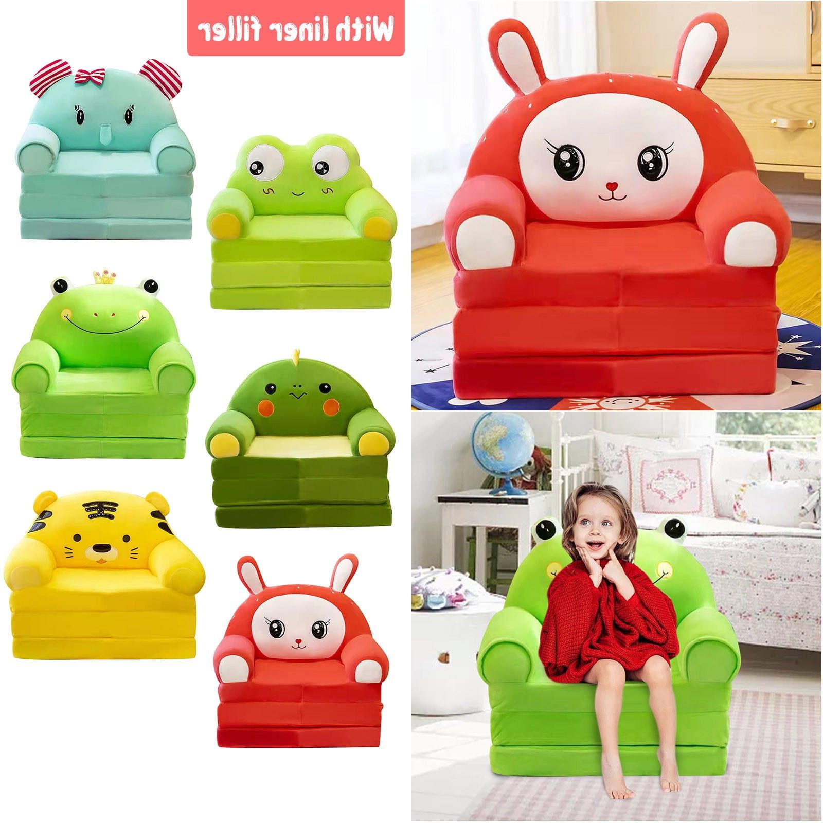 Current 2 In 1 Foldable Children's Sofa Beds Pertaining To Foraging Dimple Plush Foldable Kids Sofa Backrest Armchair 2 In 1 (Photo 12 of 15)