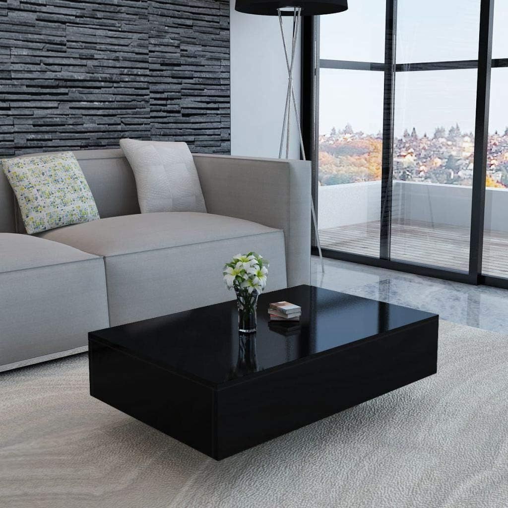 Current Amazon: Canditree Modern Rectangular Coffee Table, High Gloss Black Intended For High Gloss Black Coffee Tables (Photo 1 of 15)