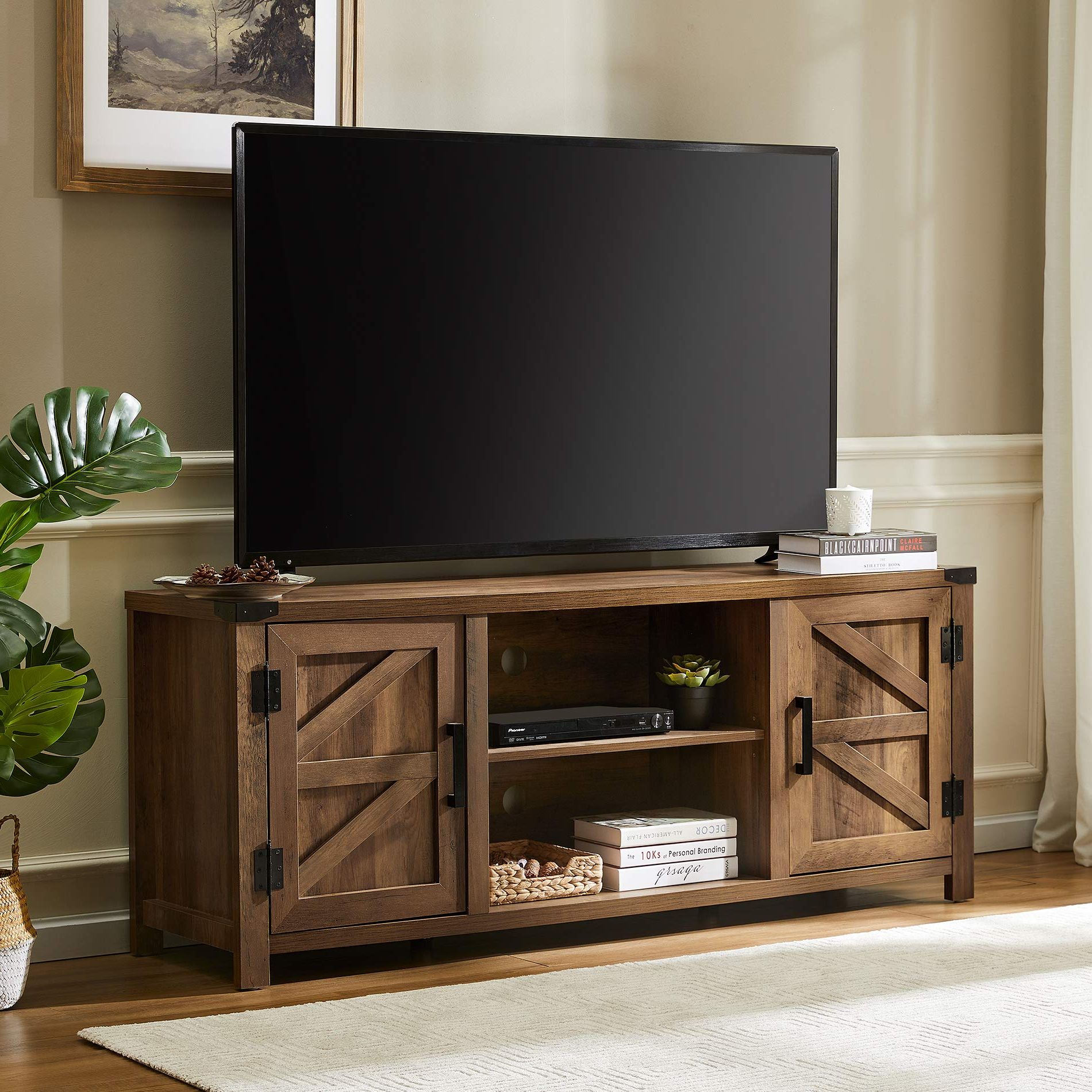 Current Barn Door Media Tv Stands With Buy Wampat Tv Stands For Up To 65 Inch Flat Screen, Wood Tv Unit With (Photo 9 of 15)