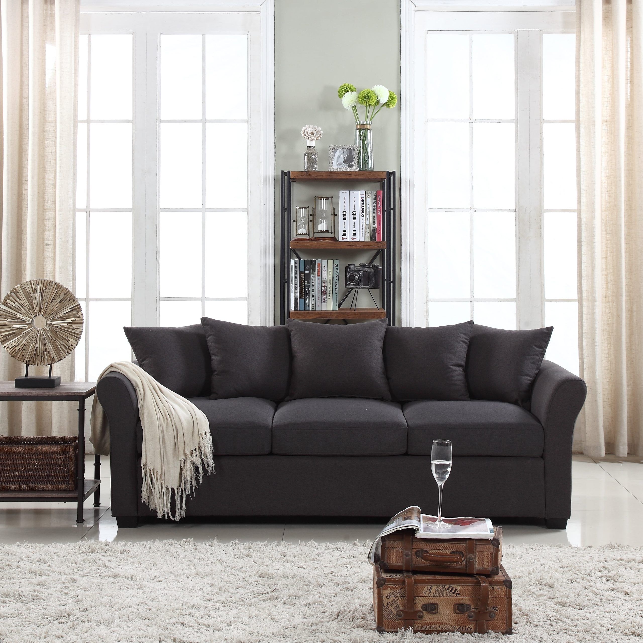 Current Classic And Traditional Comfortable Linen Fabric Sofa Living Room Couch With Dark Grey Loveseat Sofas (Photo 8 of 15)