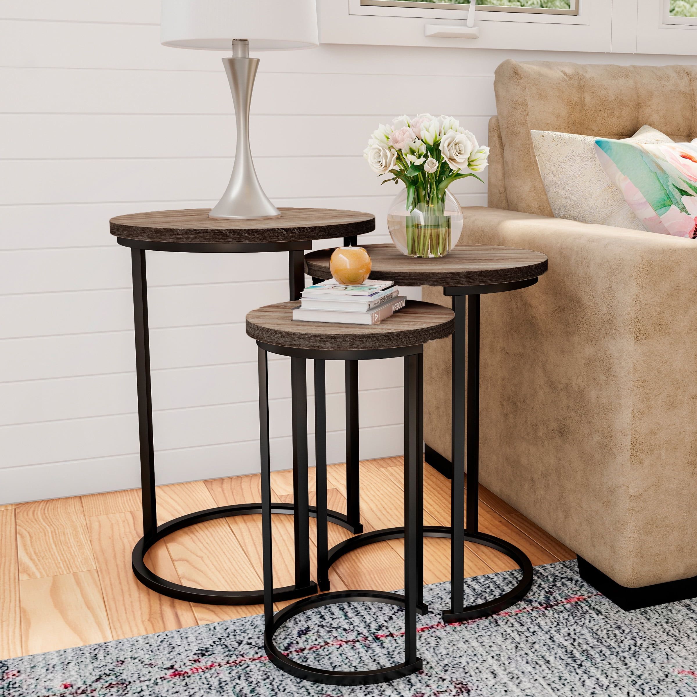 Current Coffee Tables Of 3 Nesting Tables Intended For Lavish Home Round Nesting End Tables With Metal Base (set Of 3), Brown (View 11 of 15)