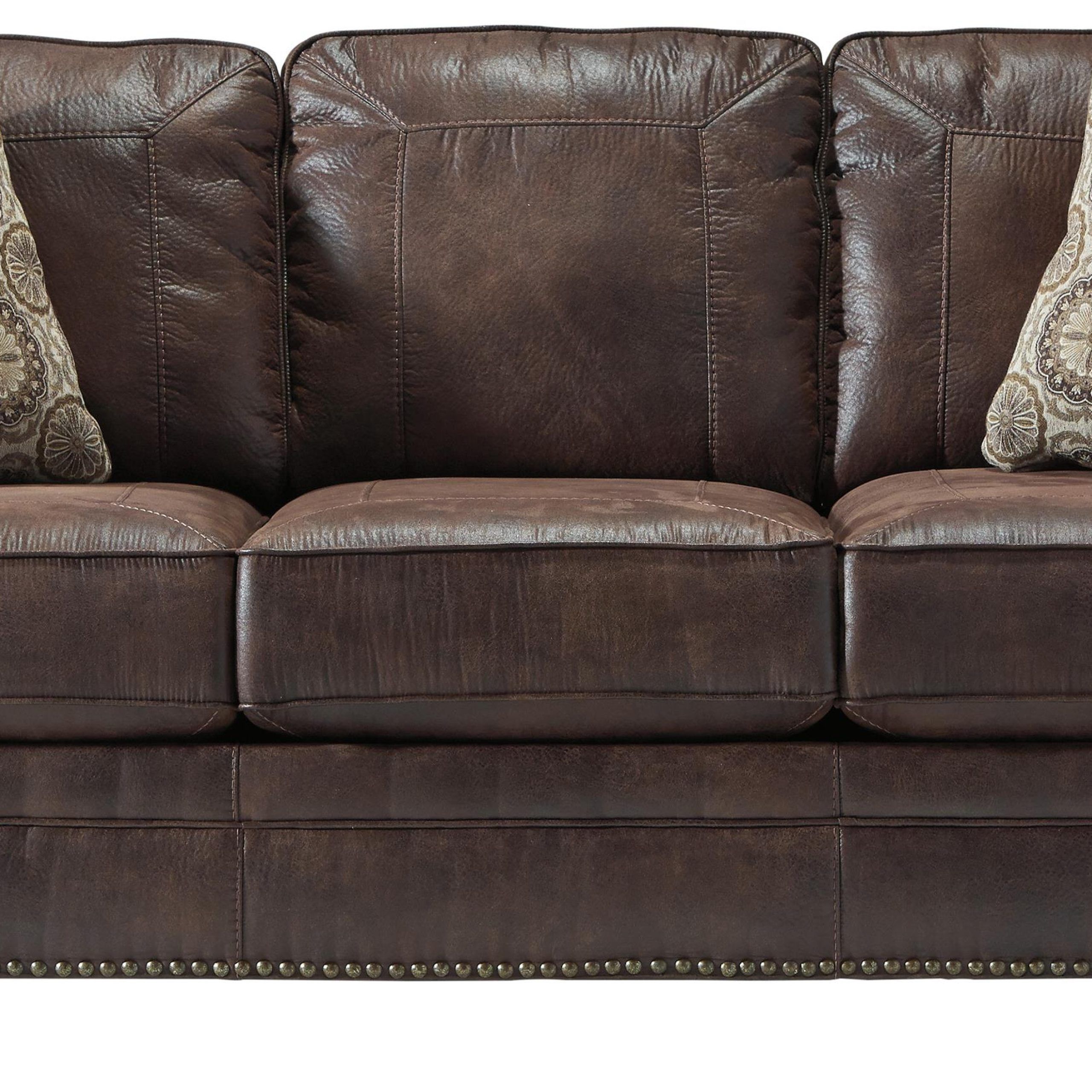 Current Faux Leather Sofas For Benchcraft Breville 8000338 Faux Leather Sofa With Rolled Arms And (Photo 6 of 15)