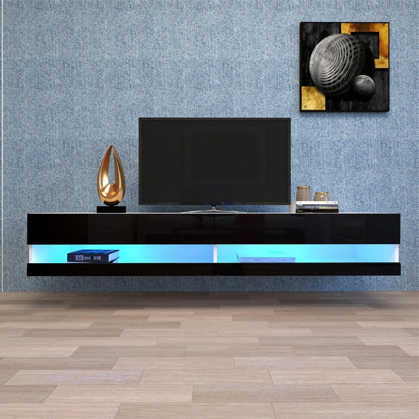 Current Led Tv Stands With Outlet With Regard To Tv Stand With Led Lights, Floating Tv Stand Wall Mounted Media Console (View 8 of 15)