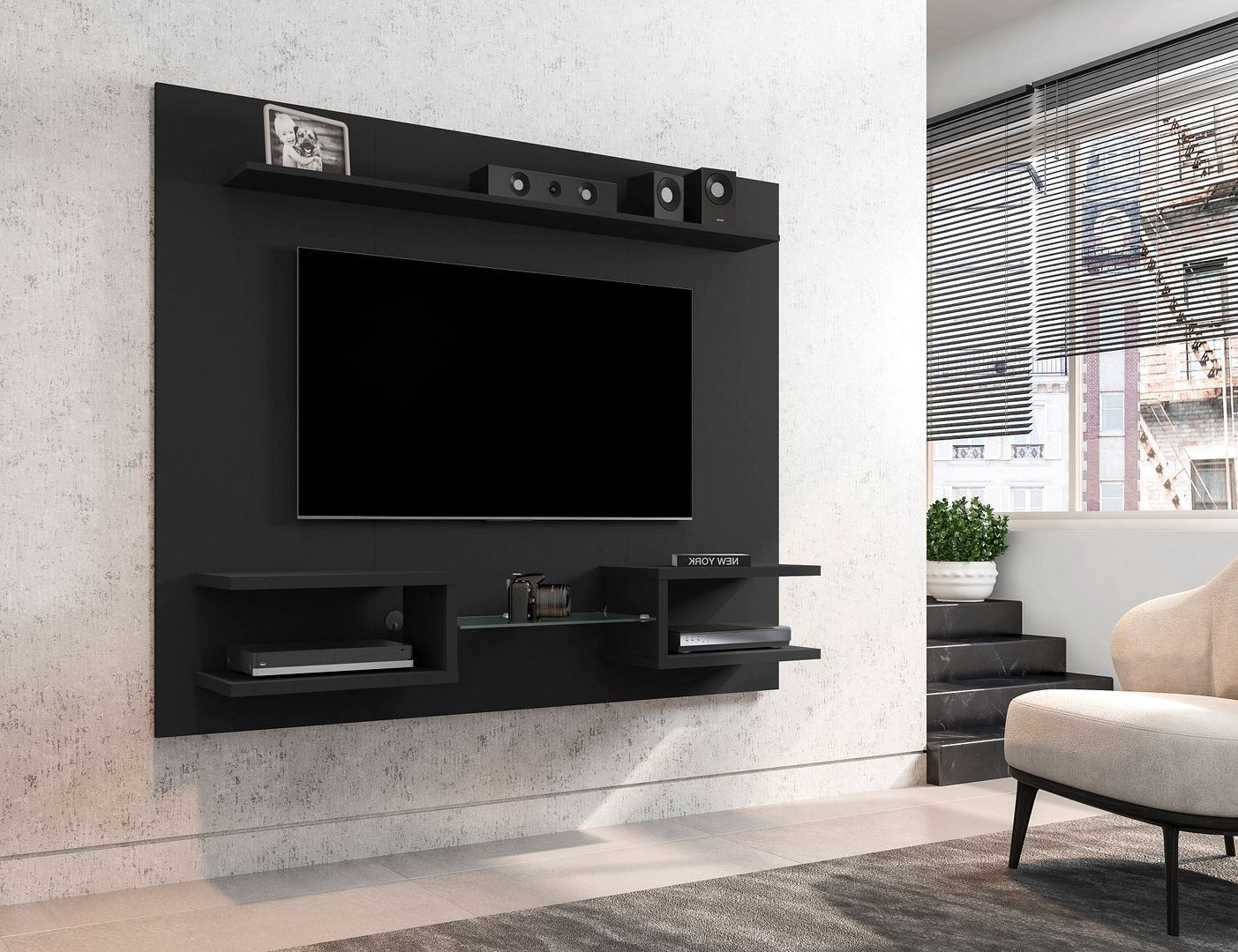 Current Plaza 64.25 Modern Floating Wall Entertainment Center With Display Throughout Rgb Entertainment Centers Black (Photo 14 of 15)