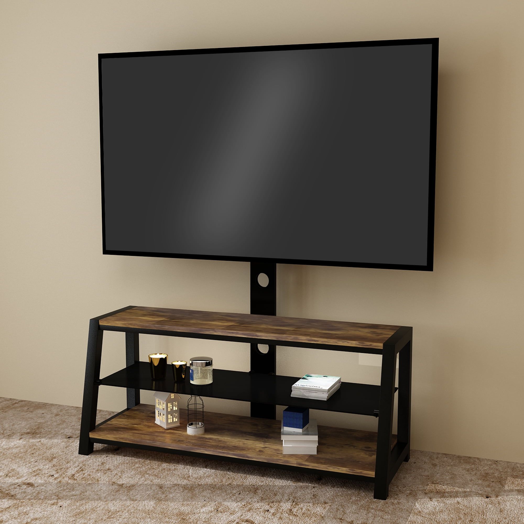 Current Tier Stands For Tvs For Veryke 3 Tier Tv Stand With Floater Mount For Tvs Up To 65", Rustic (Photo 1 of 15)