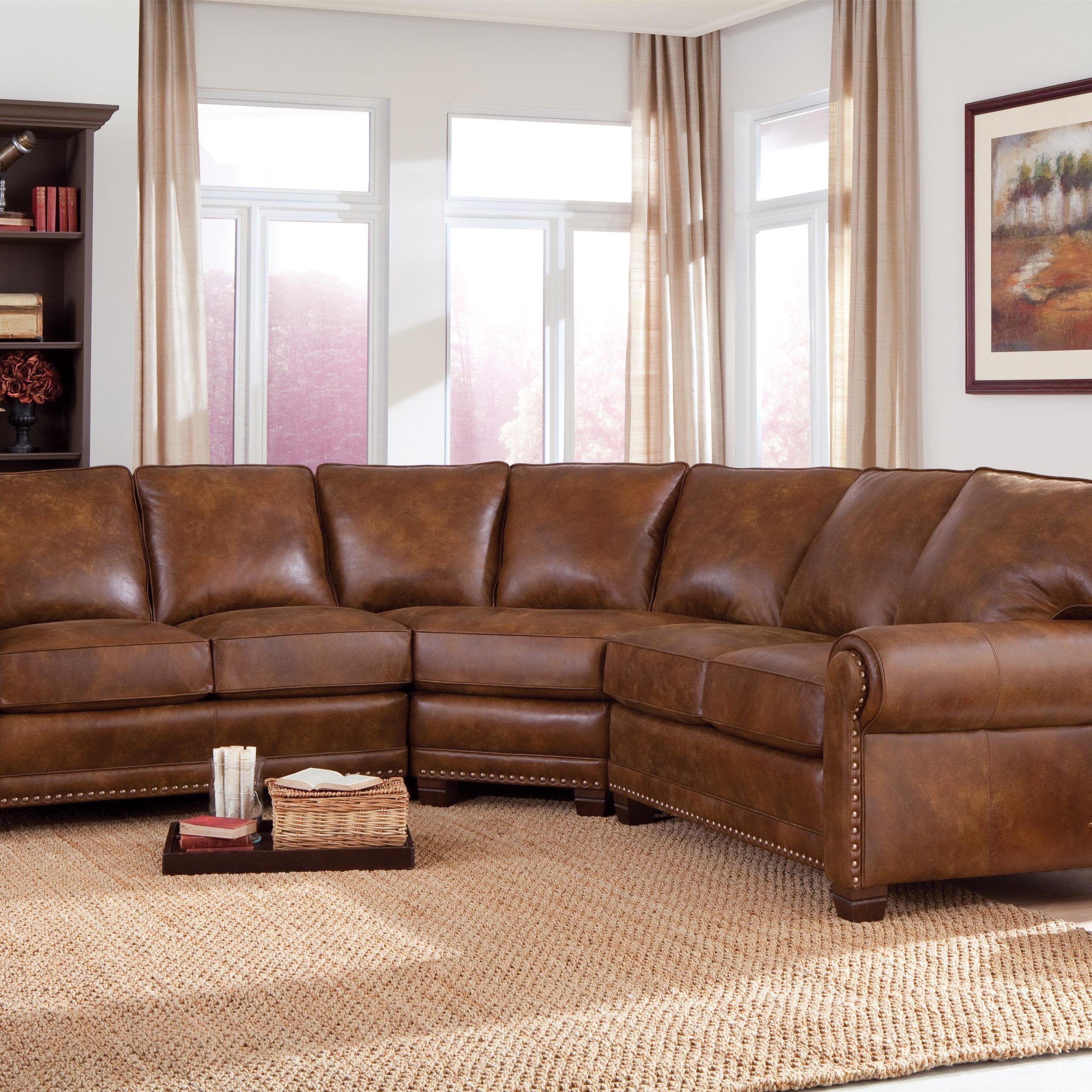 Current Traditional 3 Piece Sectional Sofa With Nailhead Trimsmith Brothers With 3 Piece Leather Sectional Sofa Sets (View 4 of 15)