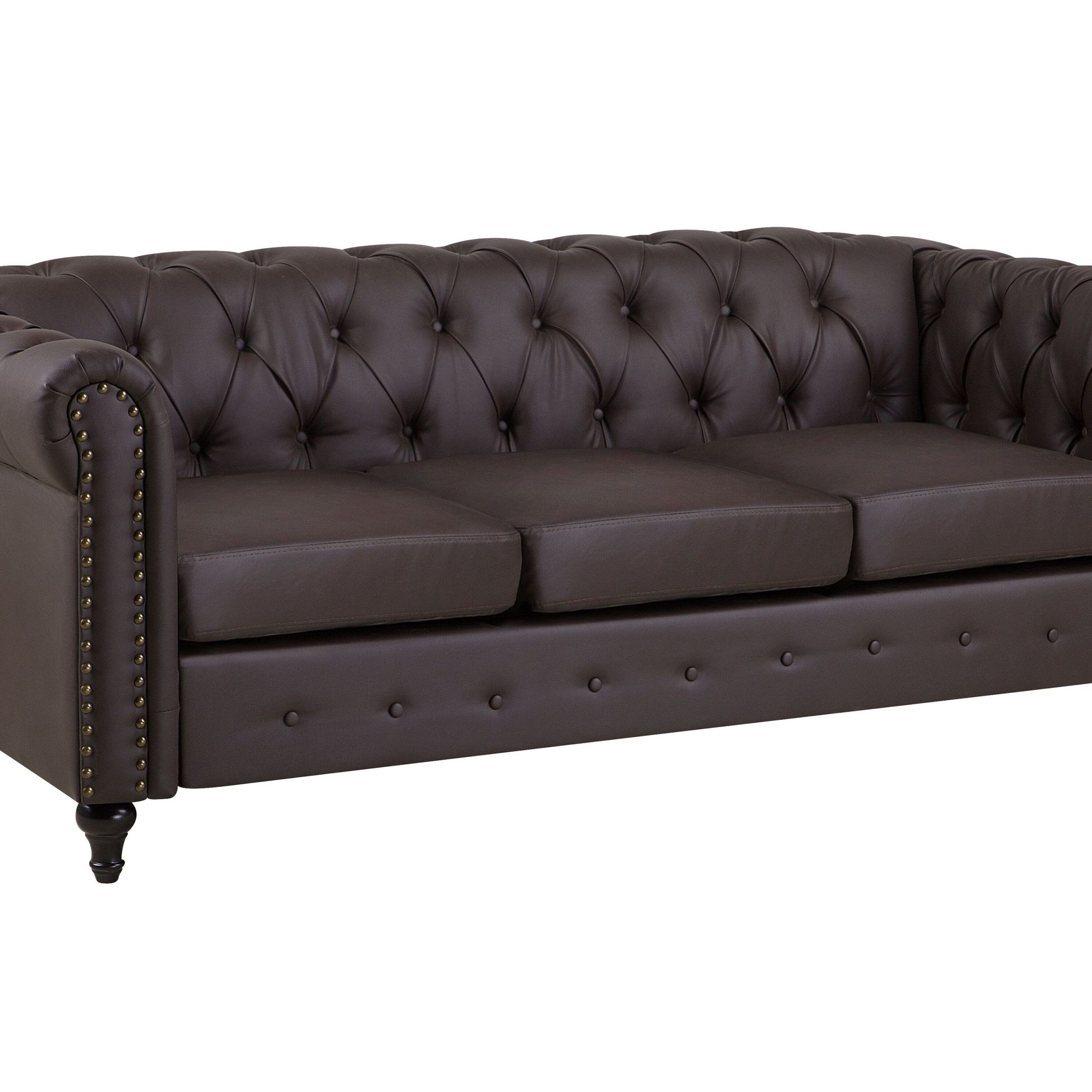 Current Traditional 3 Seater Faux Leather Sofas Intended For 3 Seater Faux Leather Sofa Brown Chesterfield (View 3 of 15)