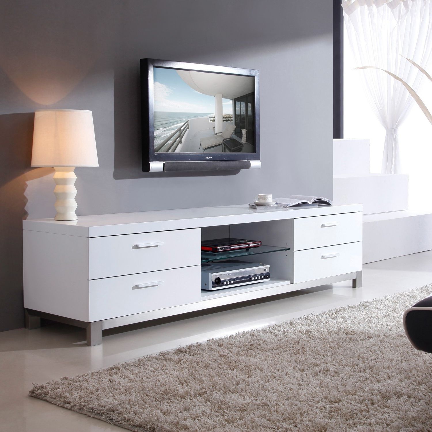 Current White Modern Tv Stand / Modern Style Tv Stand In A Satin White Finish Pertaining To White Tv Stands Entertainment Center (View 13 of 15)