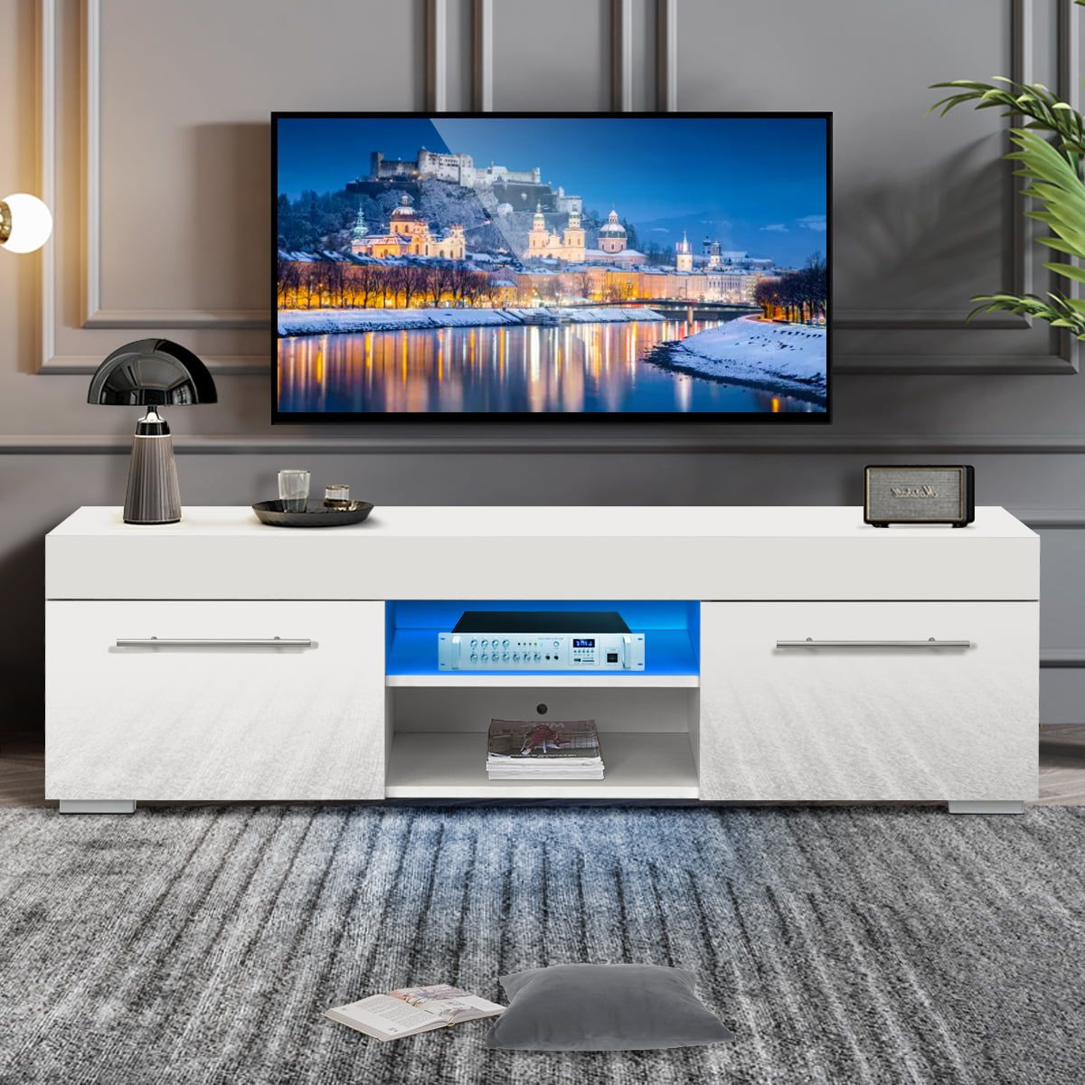 Current White Tv Stands Entertainment Center Throughout Lxingstore White High Gloss Tv Stand For Tvs Up To 58", Modern Living (Photo 7 of 15)